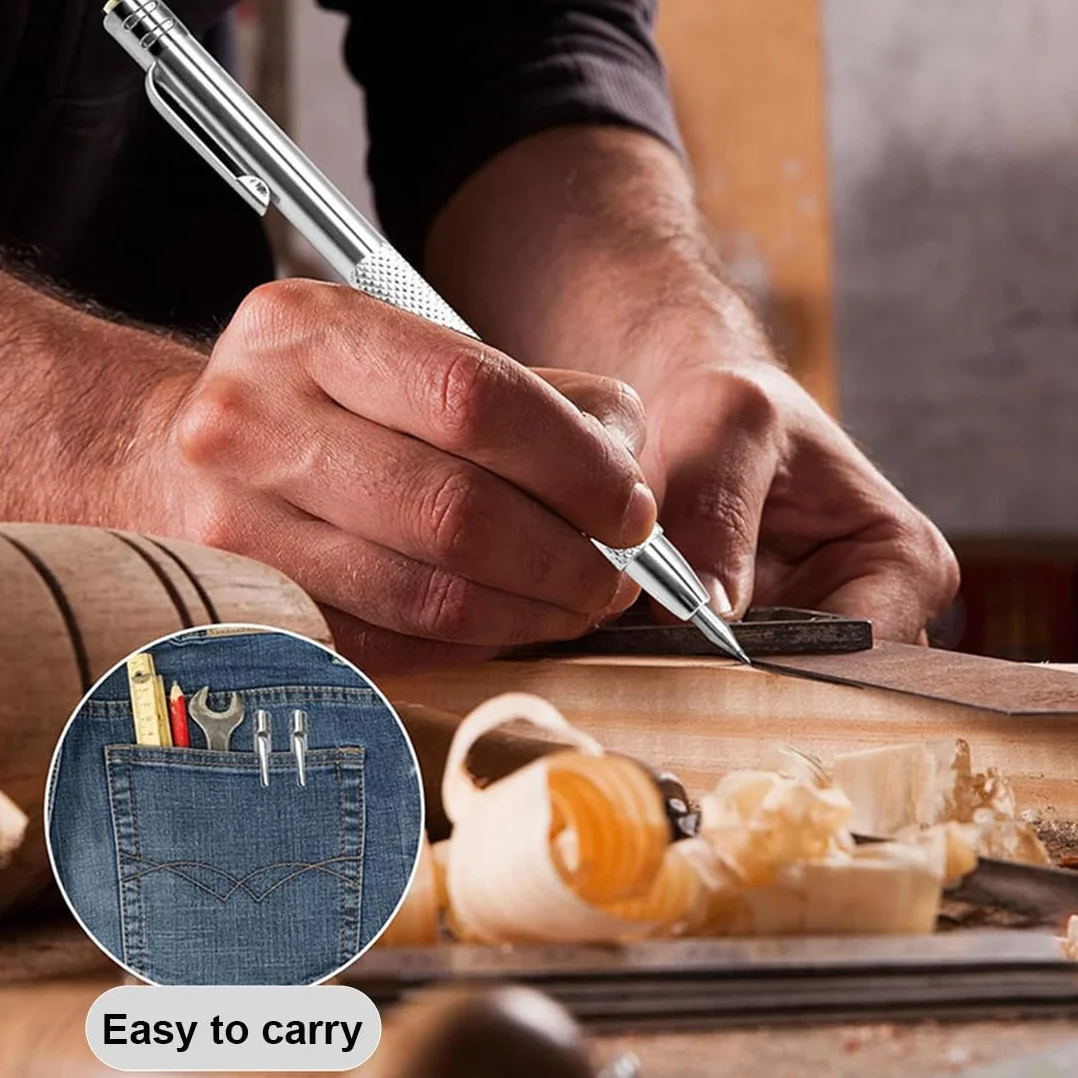 WUSJCOF Penne con Punta in Tungsteno 1PCS Penna Carburo di Tungsteno con 6PCS Punte di Penna Aggiuntive,Tungsteno Carburo Punta Scriber per Scrivere su Legno,Acciaio e Vetro