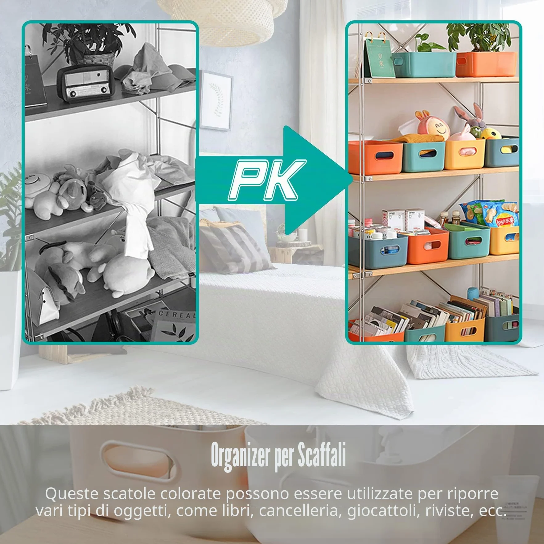 Spesh 6 cestini portaoggetti in plastica per armadietti blu verde bianco grigio