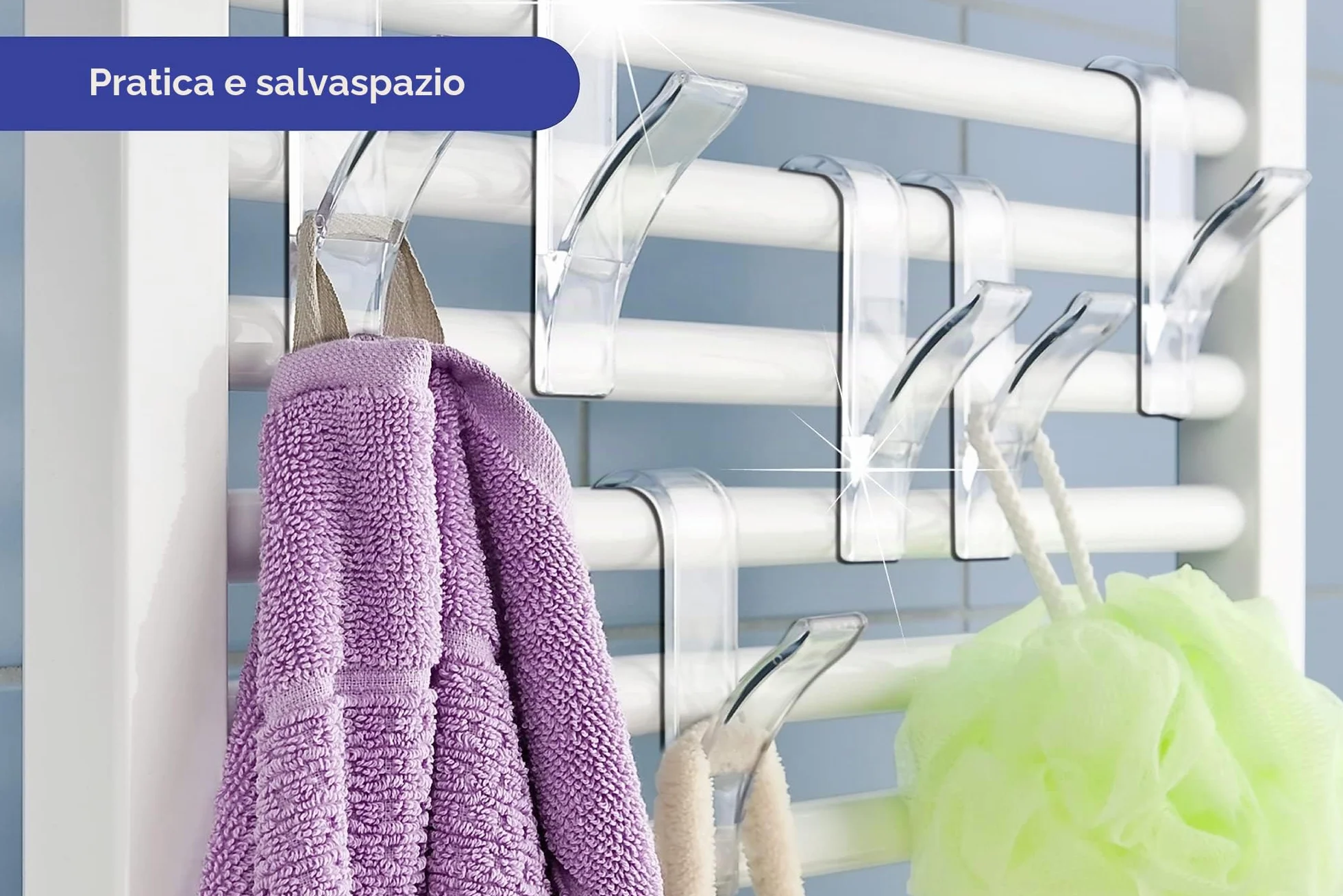 WENKO Gancio scaldasalviette transparente - set 6 pezzi, Polistirolo, 2.5 x 10.5 x 7 cm, Trasparente