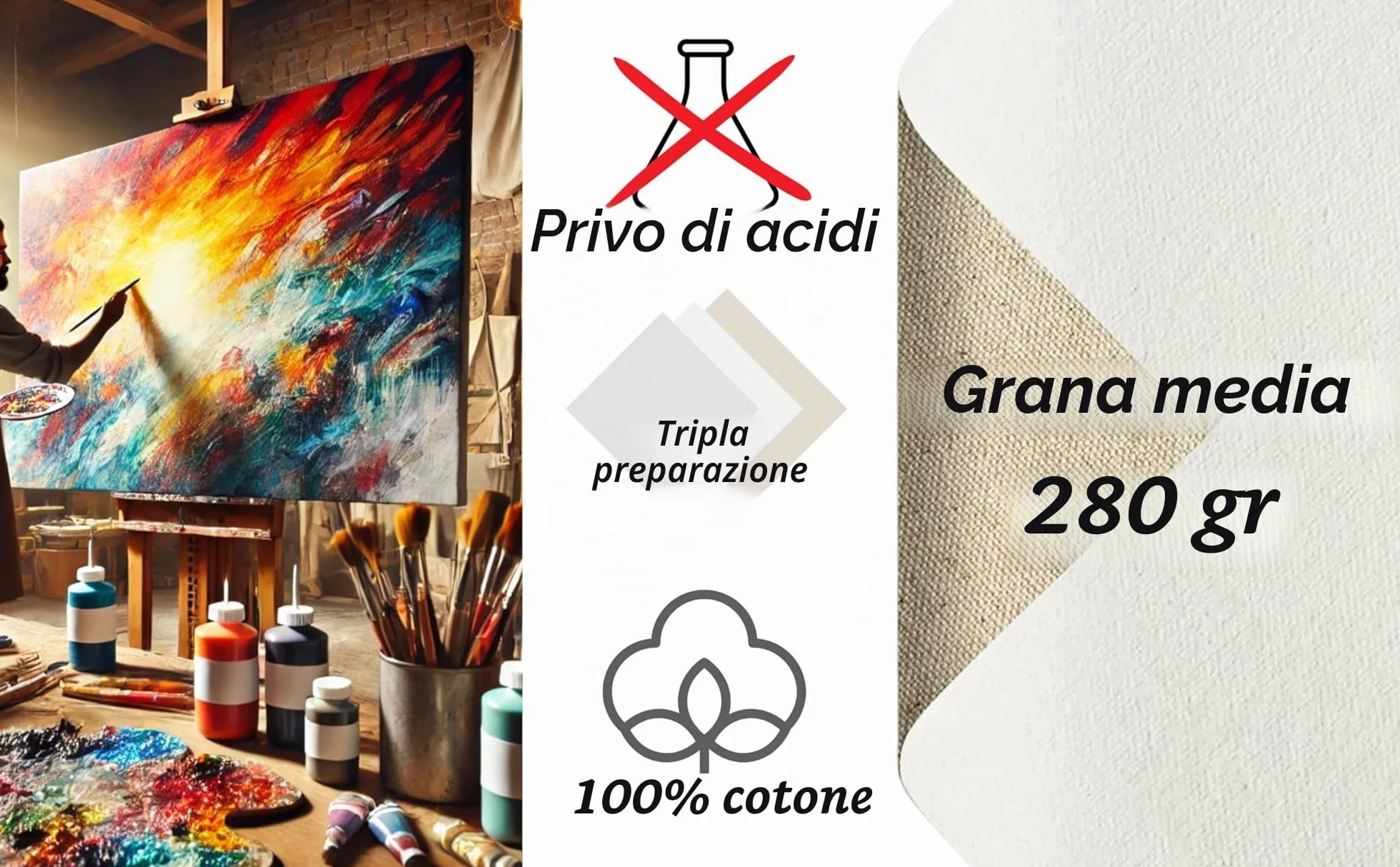 Exerz 30x40cm Pannelli in Tela 6pz - 3mm/ 280gsm/ 100% Cotone Cartoni Telati d’Artista Bianca per Pittura/Vuote/Tre Strati di Gesso/Prive di acidi/Grana Media - Olio o Acrilico