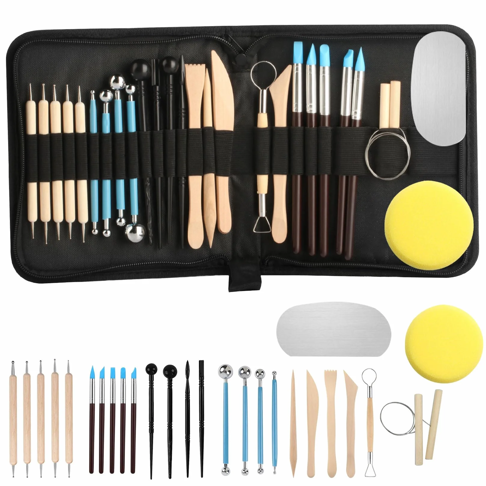 27 Pz Strumenti per Modellare Argilla, Kit Attrezzi da Lavoro, Set di Strumenti per Ceramica e Modellismo, Outils Poterie, Accessori per Artisti e Principianti, con Borsa per Riporre