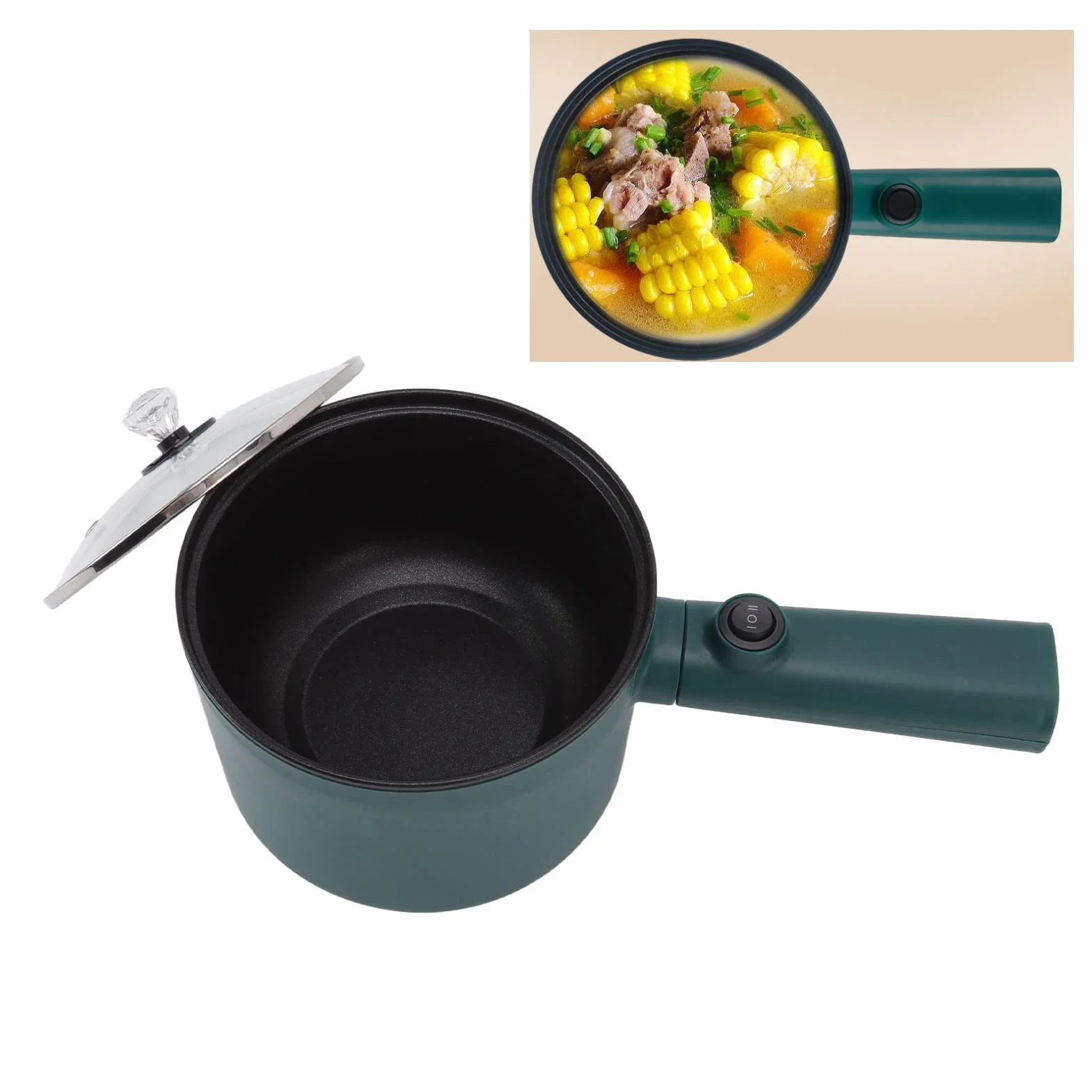 Pentola Calda Elettrica Pentola A Vapore 1.8L Multifunzionale Padella Antiaderente Dormitorio Ufficio Portatile Ramen Fornello A Vapore Adatto per Noodles Bistecca Fornello Uova Mescolare Friggere