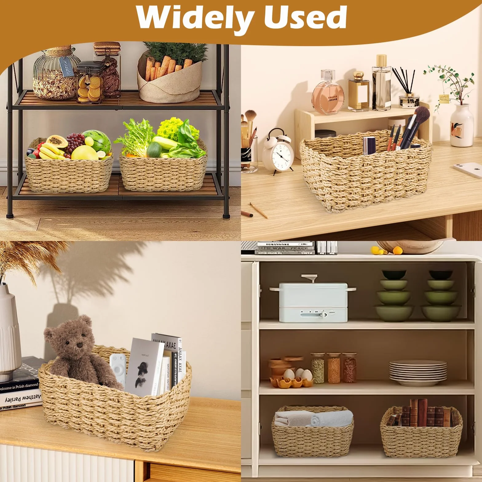 Cesta Portaoggetti in Vimini Intrecciato 4 Pezzi per Bagno Cucina Soggiorno