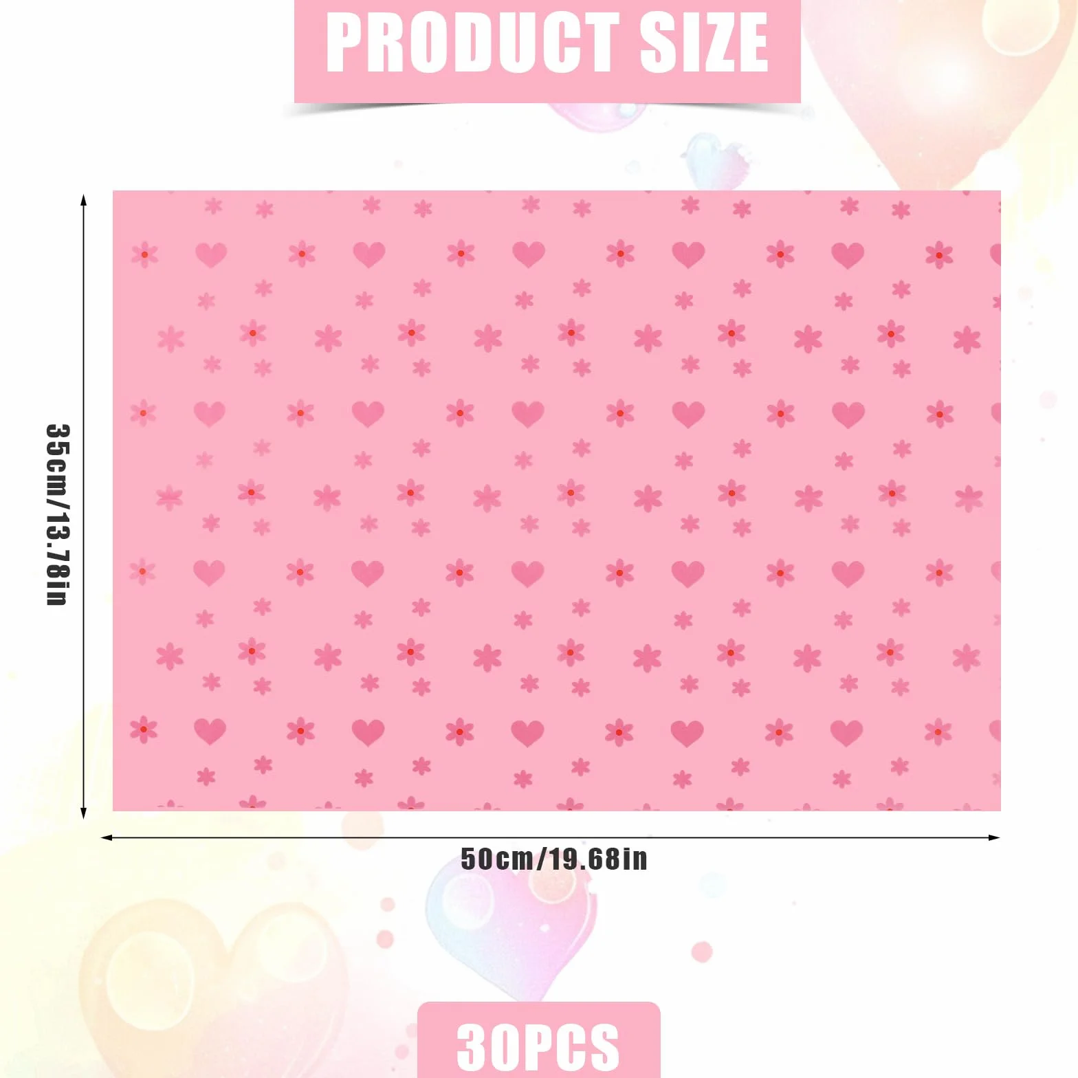 XIHIRCD 30 Fogli Carta Velina con Fiori a Forma di Cuore, 50x35cm, Rosa, Carta per Avvolgere Regalo, Decorativo Per Natale, San Valentino, Compleanni, Matrimonio