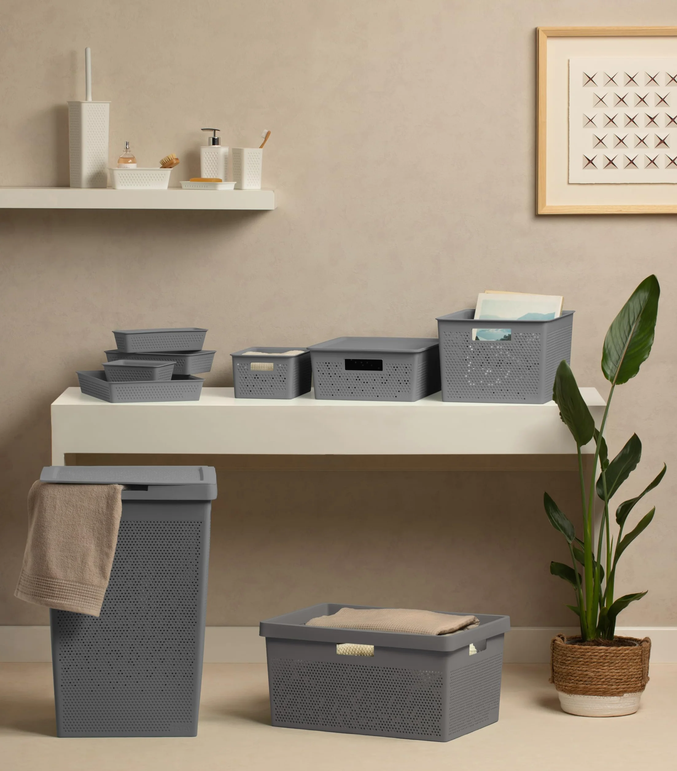 TATAY Cestino Portaoggetti Bohol 20 L | Scatola Organizzatrice | Ventilazione Ottimale | Sistema Modulare Impilabile | Manici Integrati | Plastica Riciclata Senza BPA | 30x39x21,5 cm, Grigio