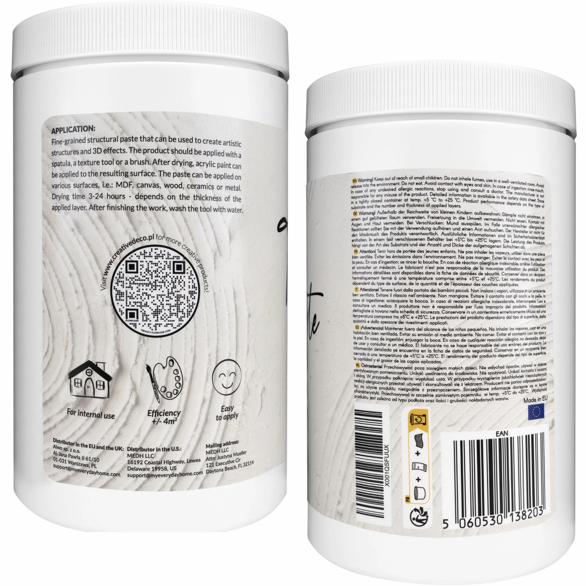 Creative Deco Pasta Strutturale a Grana Fine 2kg Massa Bianca Pasta Modellabile per Progetti Artistici Pittura Acrilica | Strutturale per Arte Facile da Usare per Creare Effetti 3D | Struttura Sabbia
