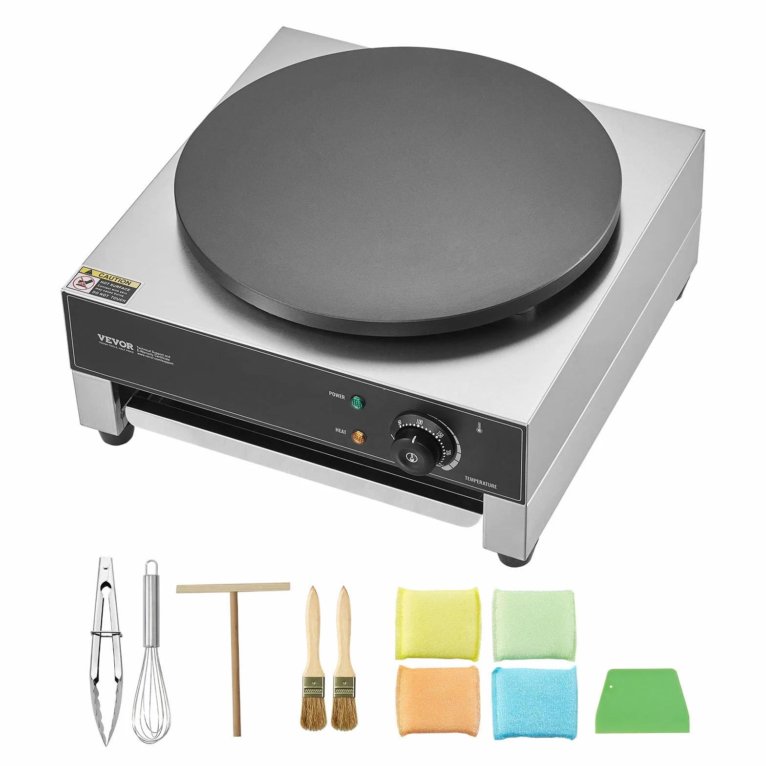 VEVOR Crepiera Elettrica, Macchina per Crepes Commerciale a Testa 406 mm, Piastra Crepes Piastra Piana 1700 W, Macchina in Acciaio Inox Antiaderente, Fornello Circolare, Controllo per Temperatura