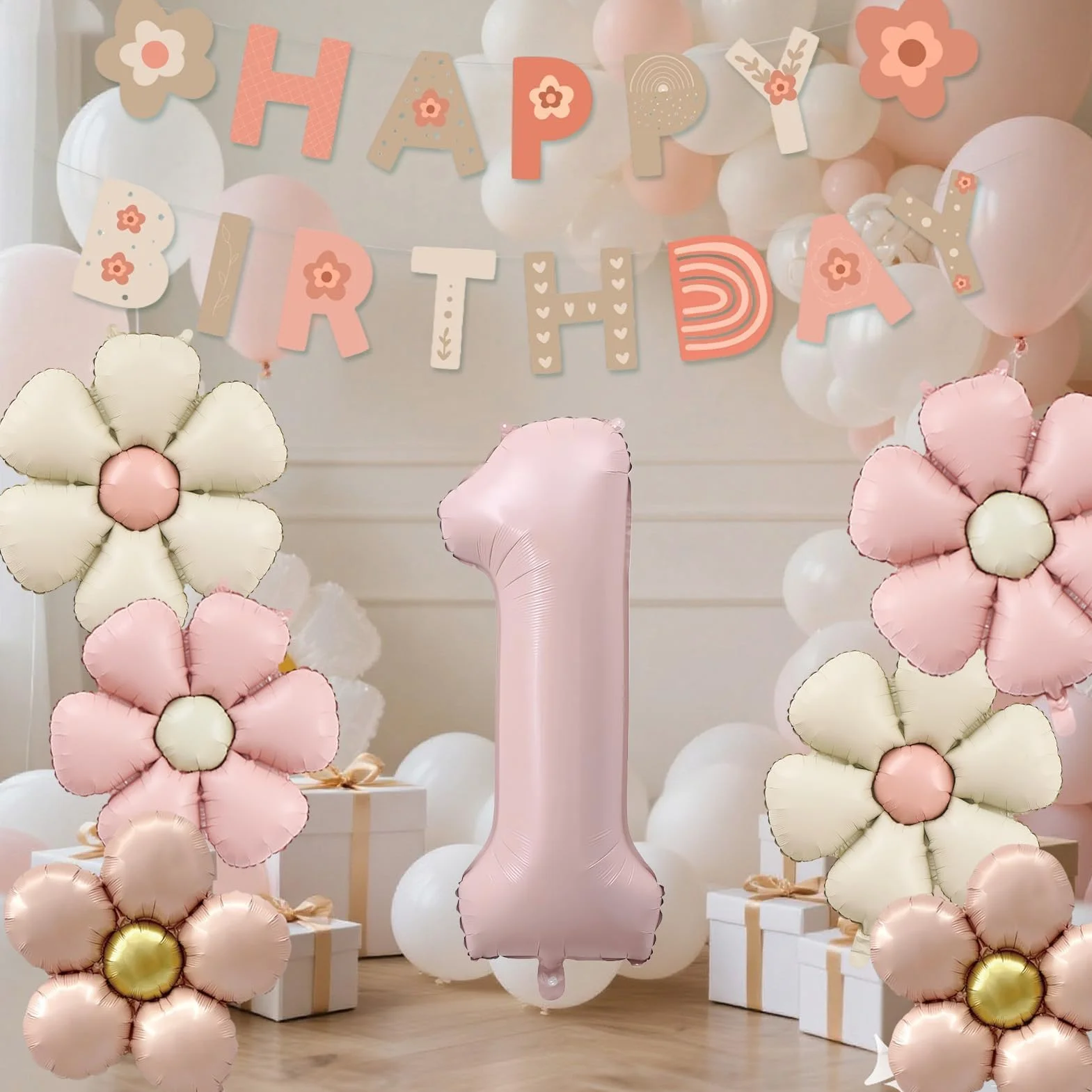 8 Pezzi Palloncini Compleanno 1 Anno Bimba, Palloncino Foil Margherita, Palloncini a Forma di Fiore, Decorazioni Compleanno 1 Anno, per Tema Feste compleanno Decorazioni