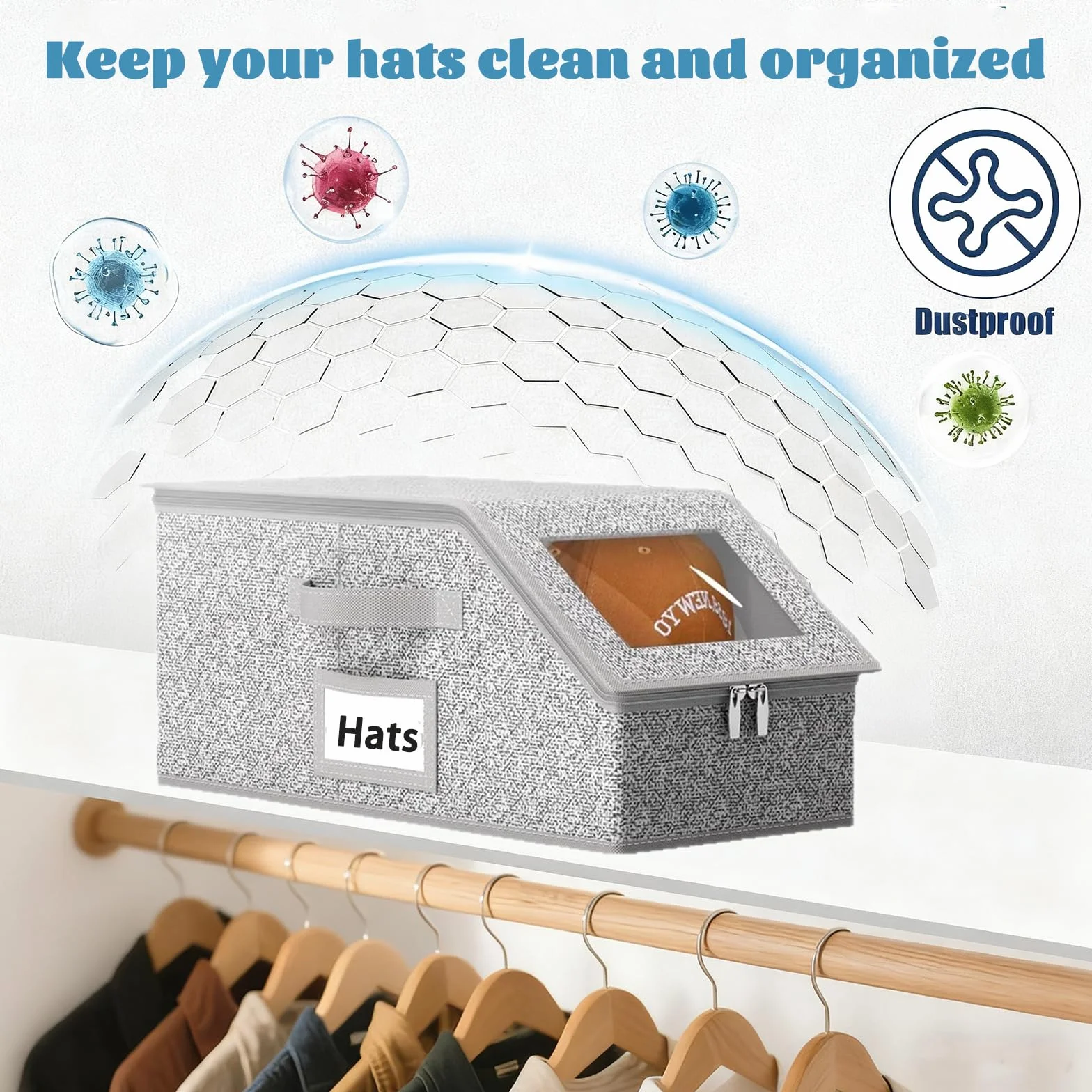 BINBE Contenitore impilabile per cappelli da baseball antipolvere grigio
