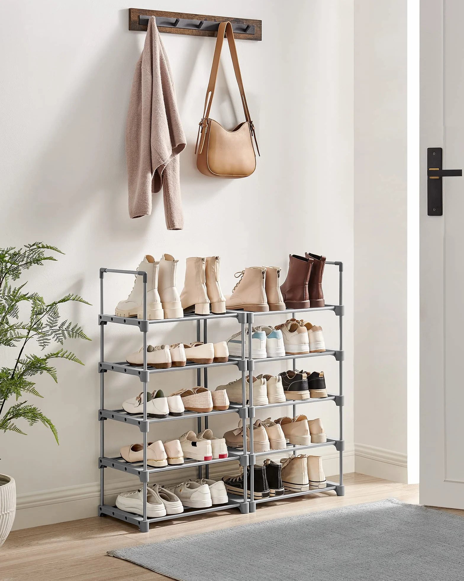 SONGMICS Scarpiera 10 Ripiani Grande Scaffale Portascarpe Metallo 45x30x174 cm Grigio