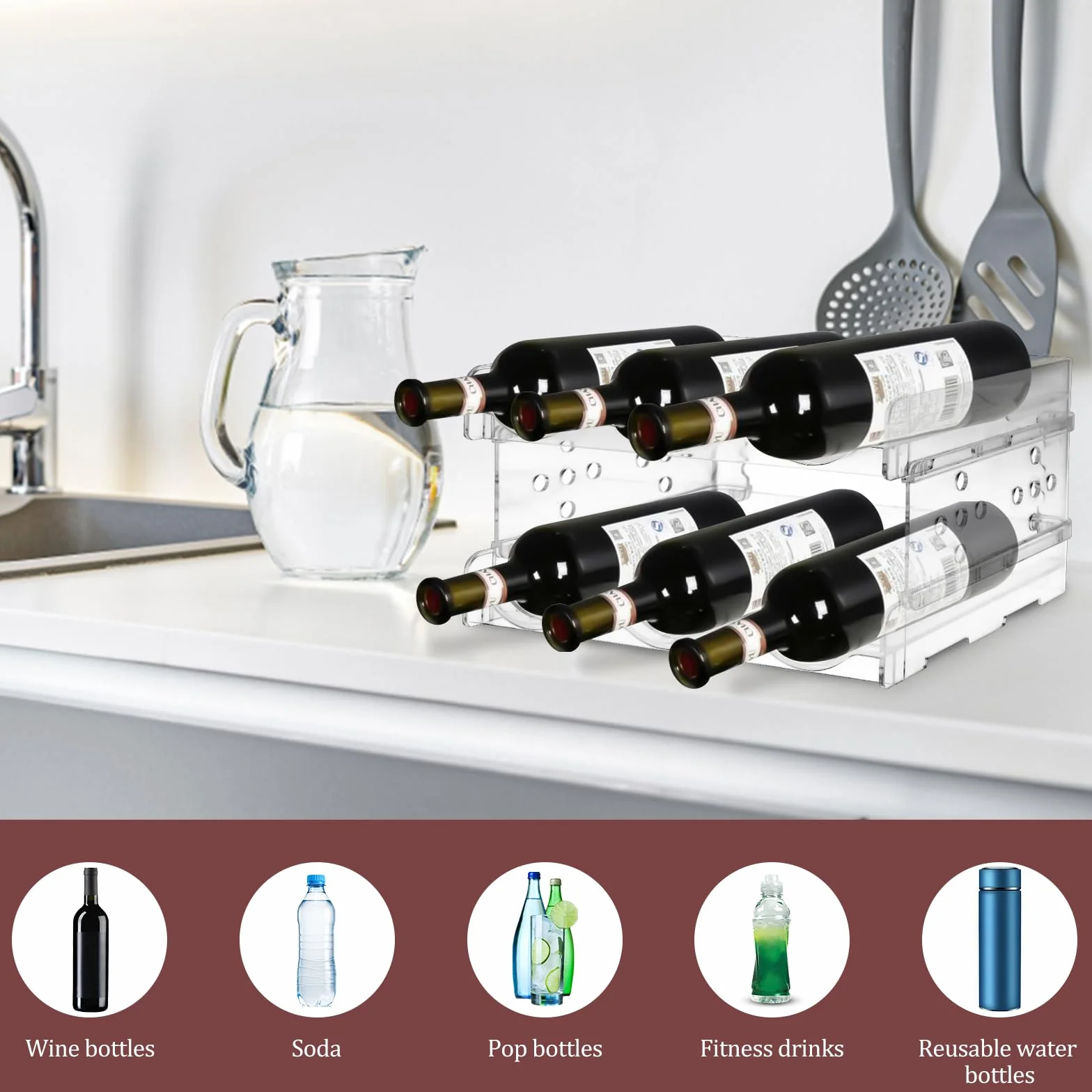 MXTIMWAN Portabottiglie Vino Impilabile per 6 Bottiglie, Scaffale per Cucina