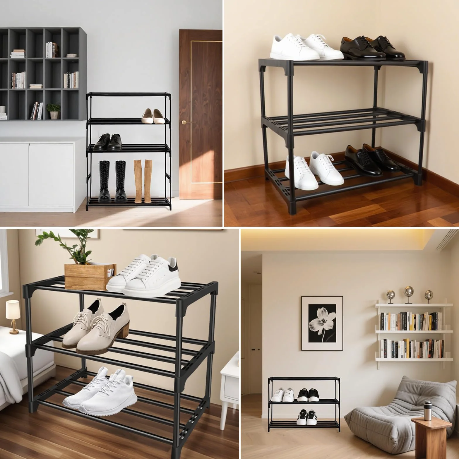 Scarpiera Ingresso a 3 Livelli, Scarpiera Piccola Portascarpe da Armadio Organizer Scarpe Salvaspazio in Metallo Slim Shoe Rack per Soggiorno Corridoio Camera da Letto, Nero