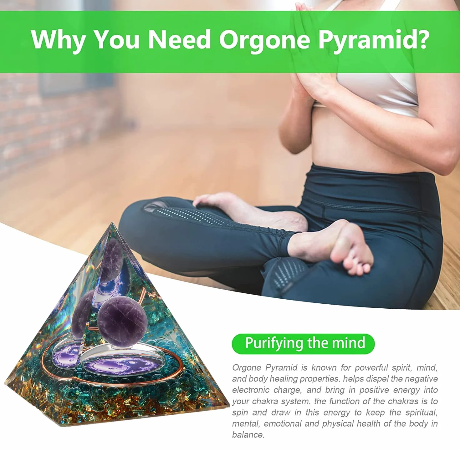 Orgonite Piramide Cristalloterapia Pietre Cristalli con Sfera Ametista Albero della Vita Chakra -6cm