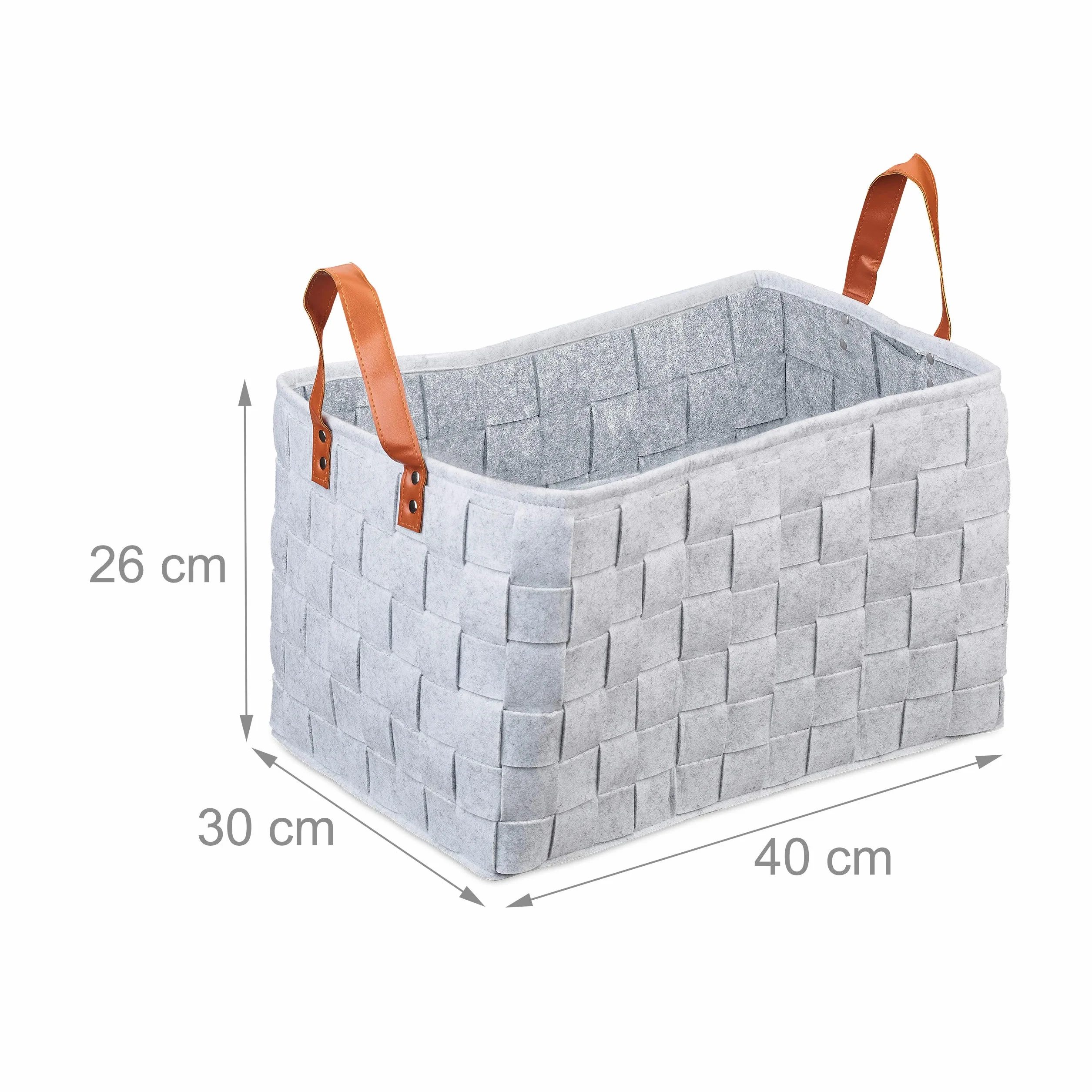Relaxdays Borsa in Feltro, Cesta Ripiegabile Portariviste, Cesto con Manici HxLxP: 26 x 40 x 30 cm, grigio chiaro, PU, 1 pz