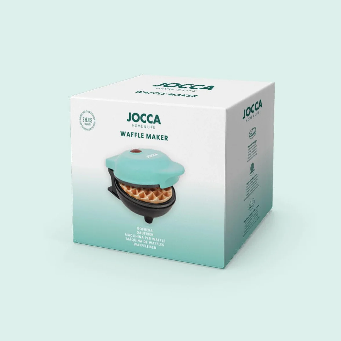 Jocca Macchina per Waffle Rotonda 500W Piastre Antiaderenti Display LED Cool Touch
