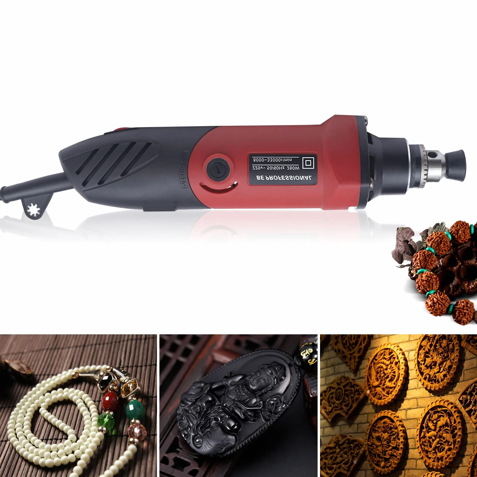 Smerigliatrice dritta, 280W elettrica giada smerigliatrice, 6 velocità regolabile 8000-33000 giri/min, multifunzione Smerigliatrice portatile per intaglio, lucidatura