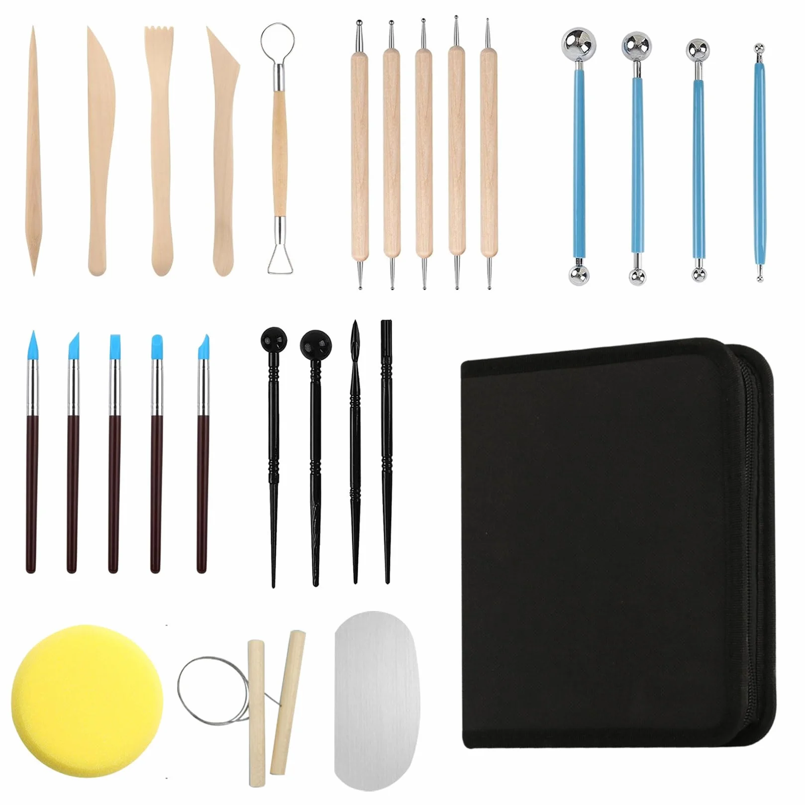27 Pz Strumenti per Modellare Argilla, Kit Attrezzi da Lavoro, Set di Strumenti per Ceramica e Modellismo, Outils Poterie, Accessori per Artisti e Principianti, con Borsa per Riporre