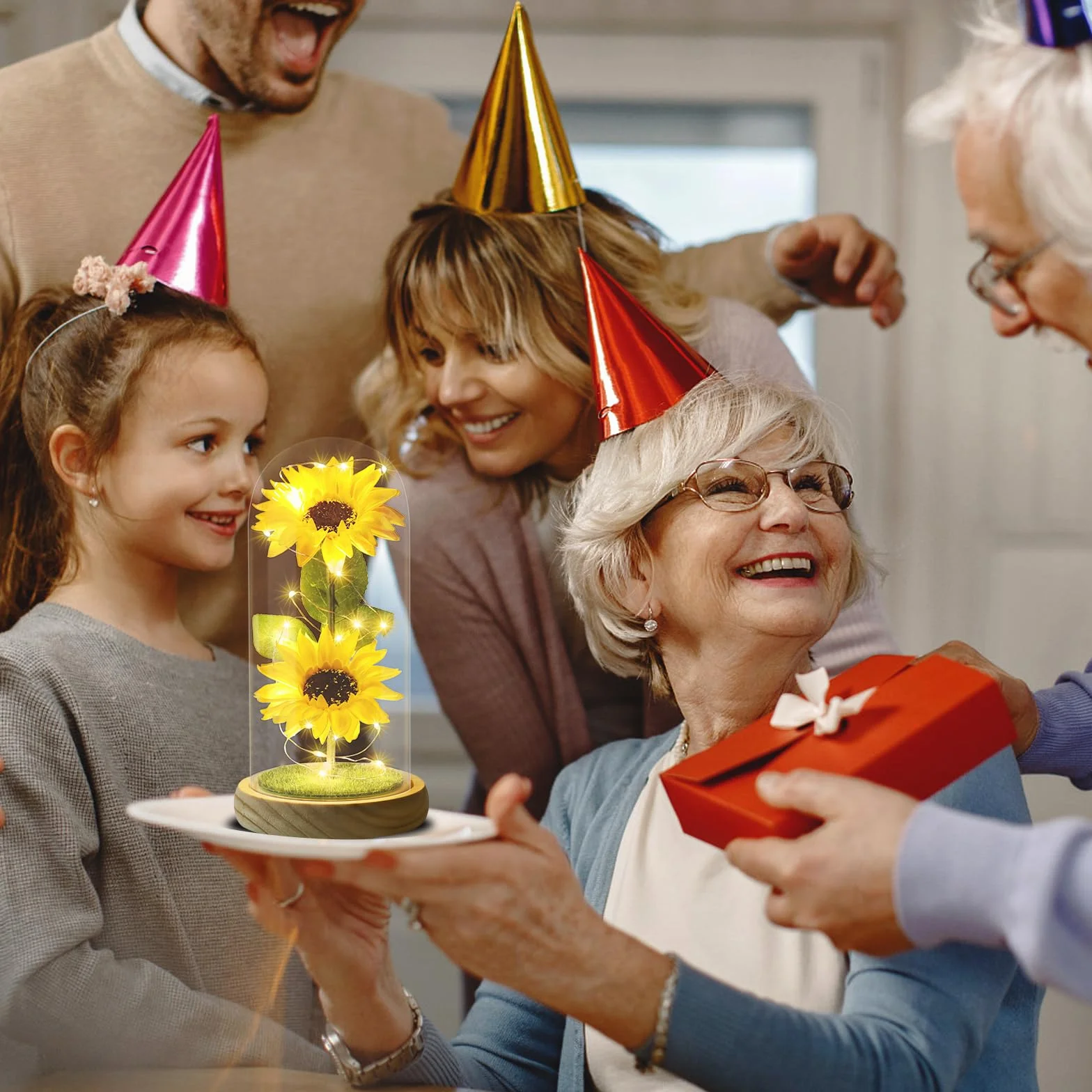 Girasole Artificiale in Cupola di Vetro Regalo per Donna Mamma Festa della Mamma Anniversario