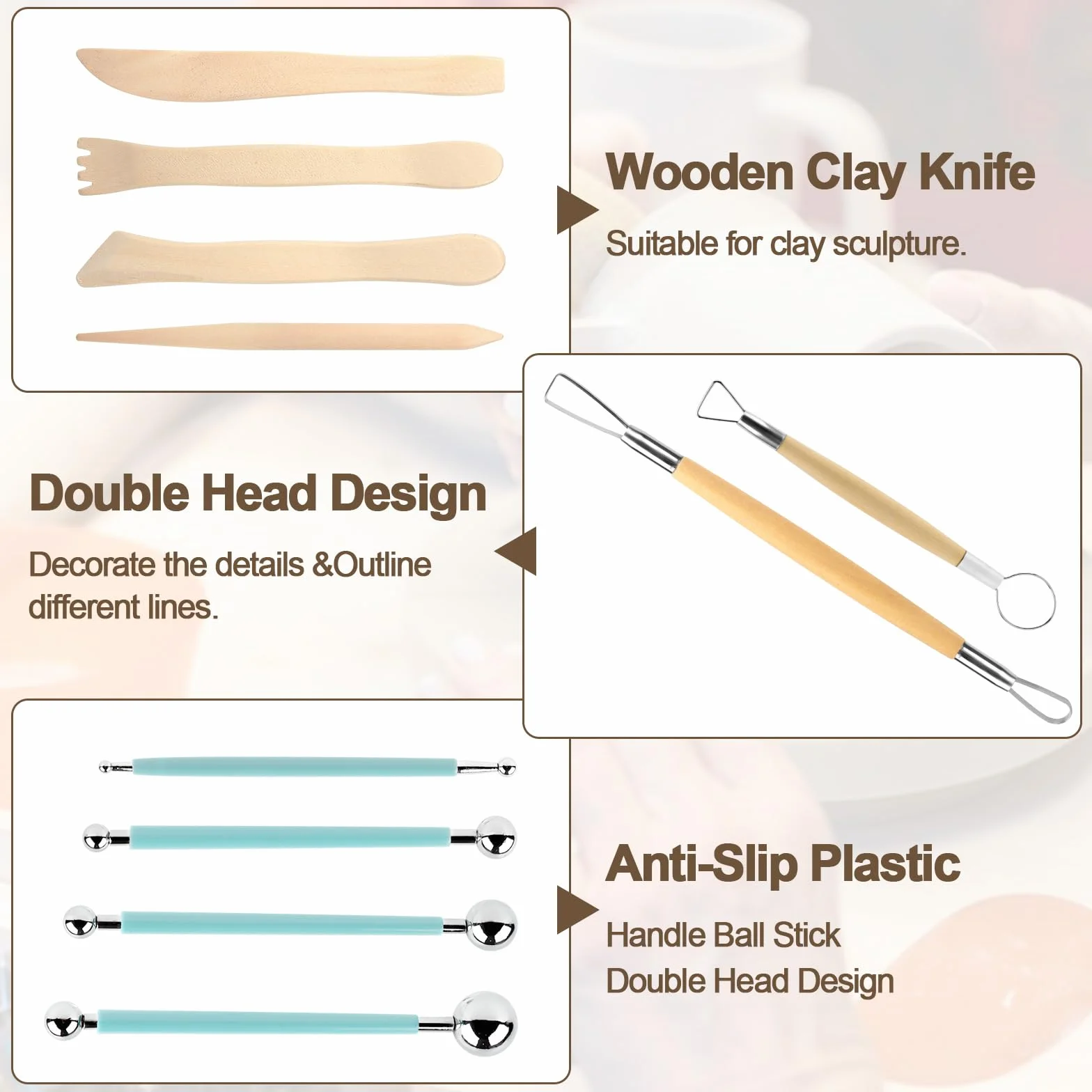 17 Pezzi Kit Ceramica，Strumenti Argilla，Attrezzi Ceramica,42Pezzi Strumenti con Borsa Portatile，Attrezzi Ceramica,Sculpting Tool ，per Scultura in Argilla e Cake Torta Design，Fai da Te Artistico
