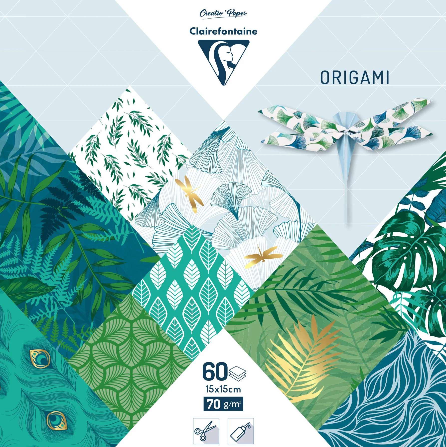 Clairefontaine 95354C Papier Origami 70g/m² 15x15cm 30 motivi colorati