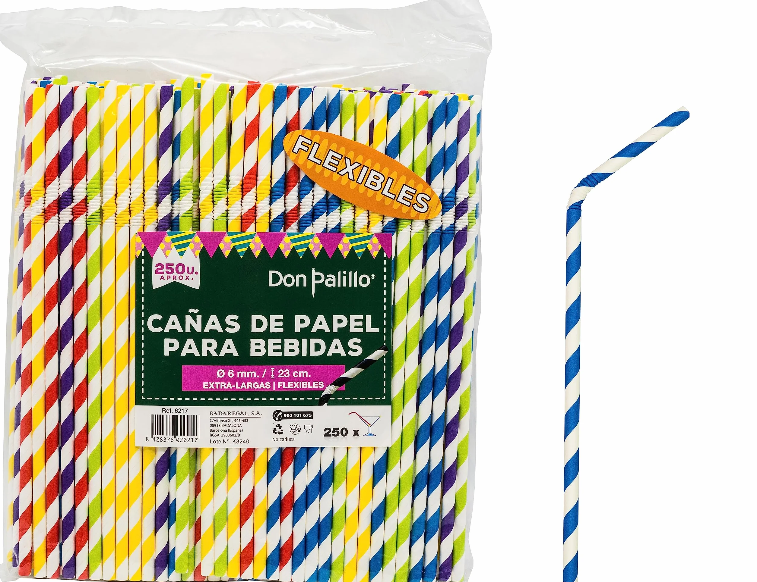 250 cannucce di carta a righe colorate assortite. 23 cms.100% biodegradabili e compostabili. Cannucce per feste, compleanni e celebrazioni (1)