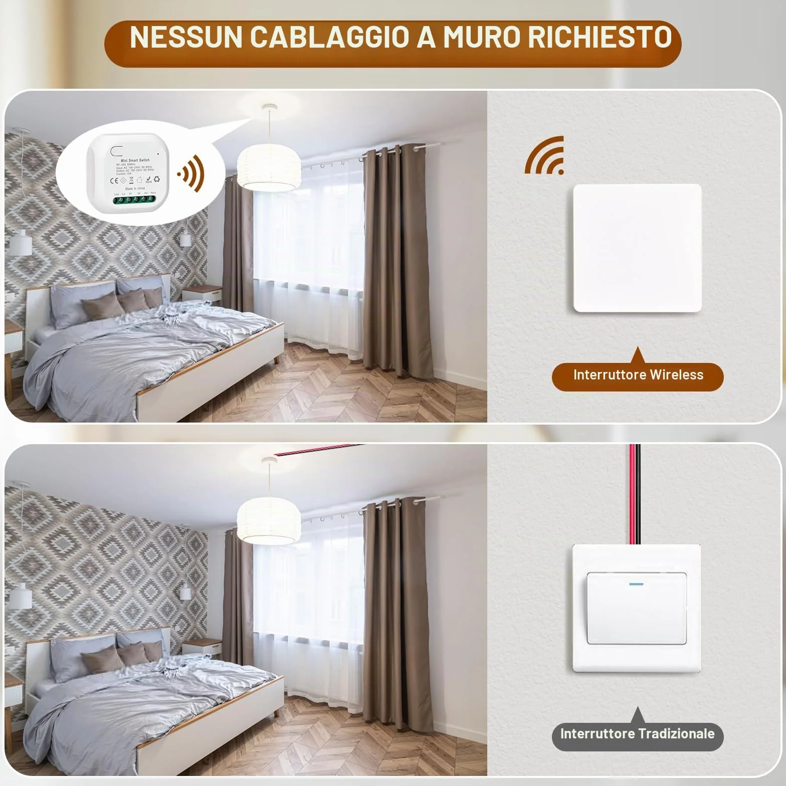 Interruttore Wireless 230v, Interruttore Senza Fili Kinetic Senza Batteria, Accensione Luci a Distanza Impermeabile, Wireless Switch Nessun Cablaggio Richiesto (1 ricevitore, 1 interruttori)