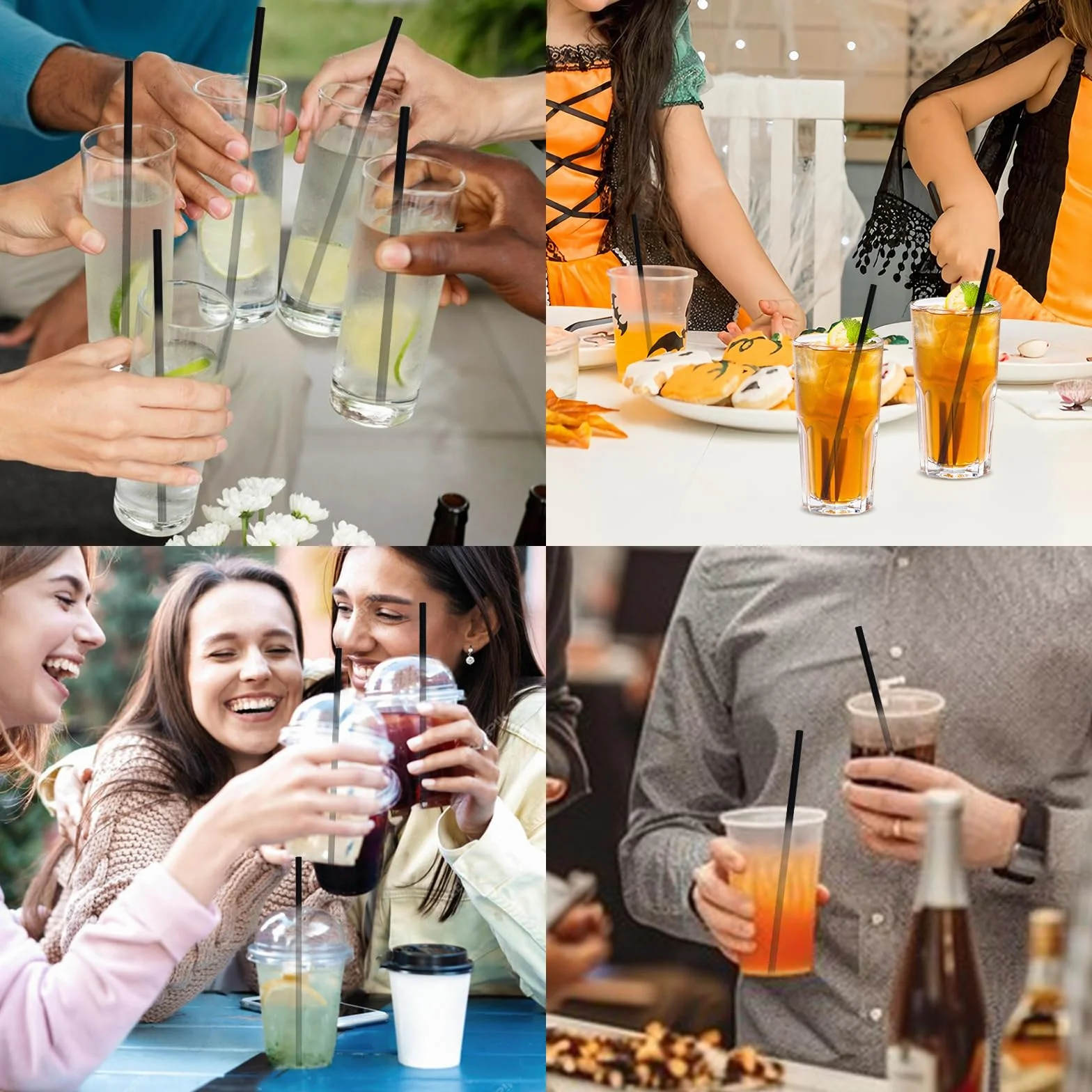 Cannucce di carta nere usa e getta 100 pezzi 19,7 x 0,6 cm per cocktail caffè bevande