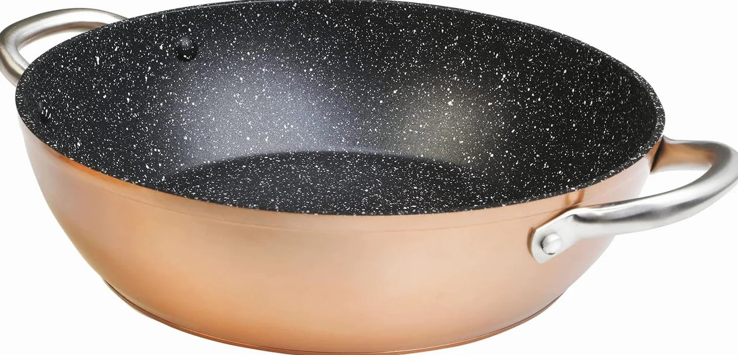 WECOOK! Casseruola Bassa Induzione 24cm Antiaderente Ecologico Alluminio Forgiato 2,8mm Rame Acciaio Inox