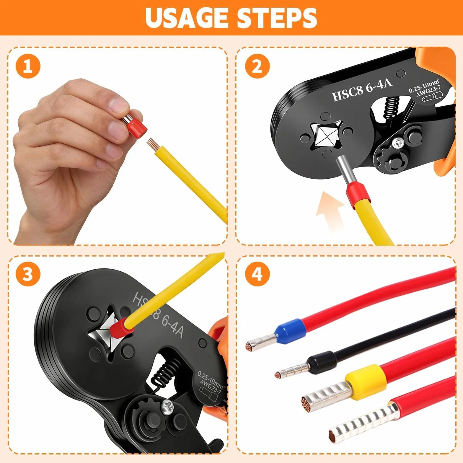 Pinza Crimpatrice Set con 1250 Capicorda, Pinza Capicorda a Ratchet 0,25–10 mm², Crimpatrice per Terminali Elettrici, Kit Elettricista per Auto e Installazioni Elettriche