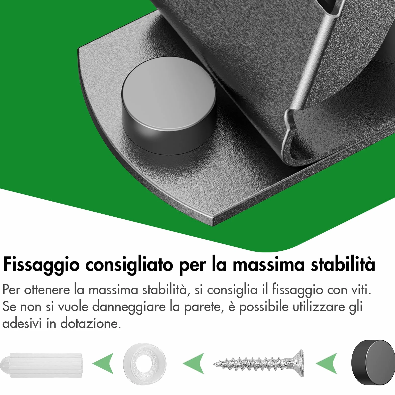 Porta Scope Parete Autoadesivo Acciaio Inox con 4 Supporti e 3 Ganci, Nero