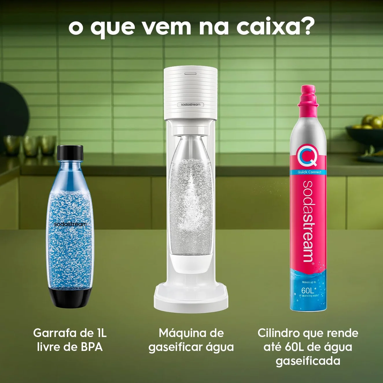 Sodastream Gaia Gasatore bianco con bottiglia lavabile in lavasoviglie e cilindro Co2