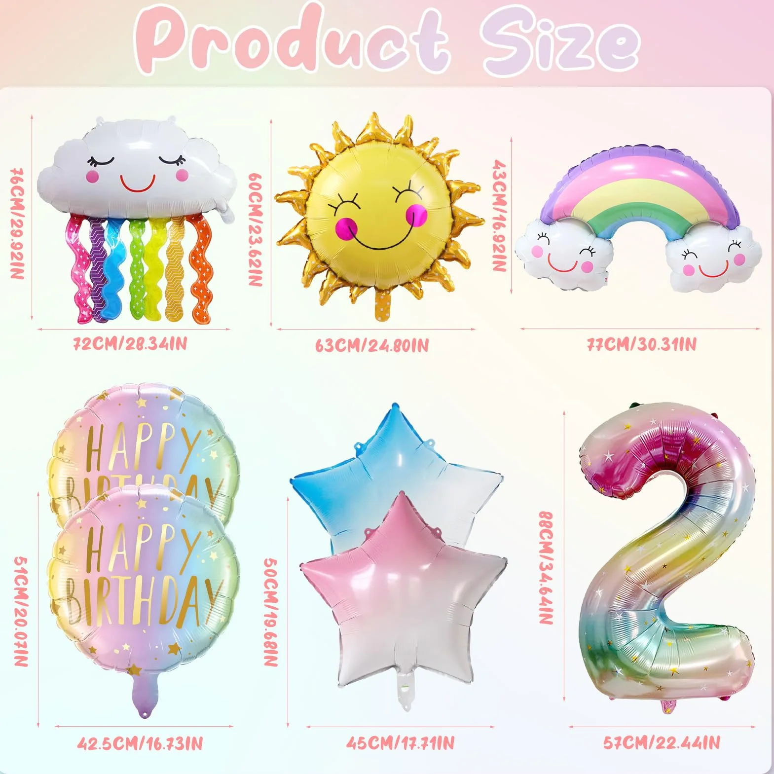 Palloncini Arcobaleno 2 Anni 8 Pezzi, Palloncino Foil Compleanno Bambina