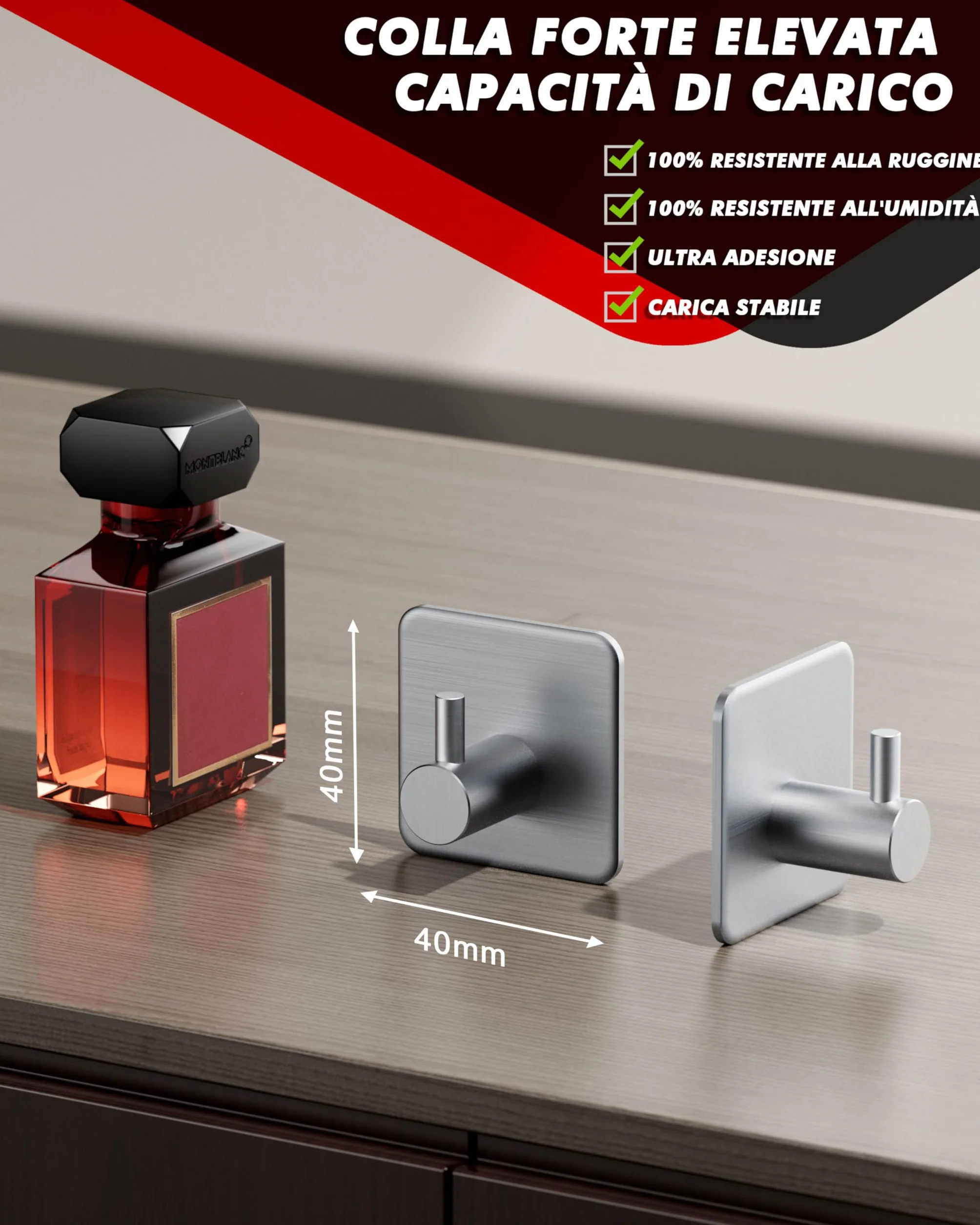 Auxmir Ganci Adesivi Appendi Accappatoio Bagno Acciaio Inox Impermeabile Antiruggine Autoadesivo Porta Asciugamani Argento