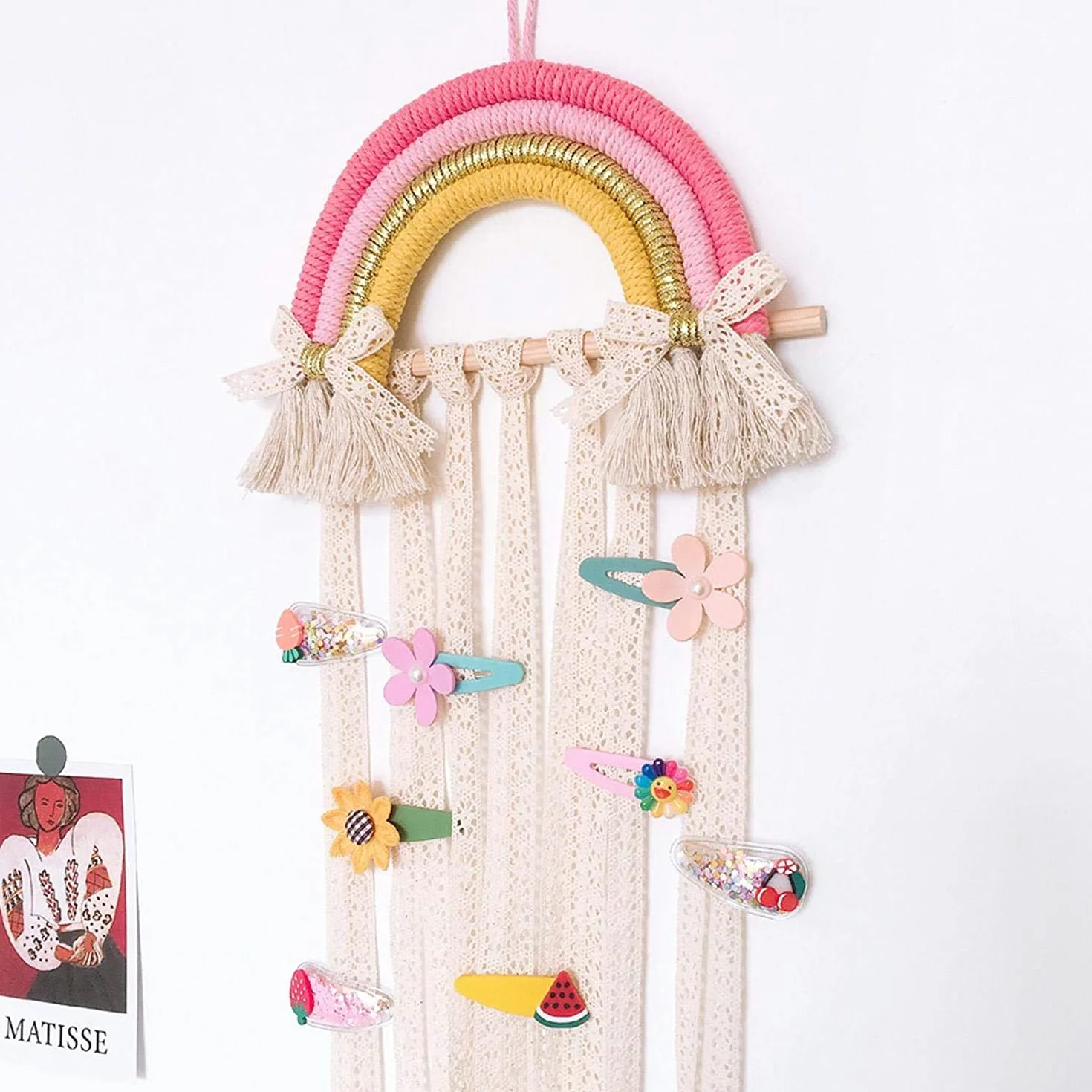 Organizzatore di arco per Capelli Decorazione Arcobaleno Parete Clip Appendiabiti Casa (Rosa)