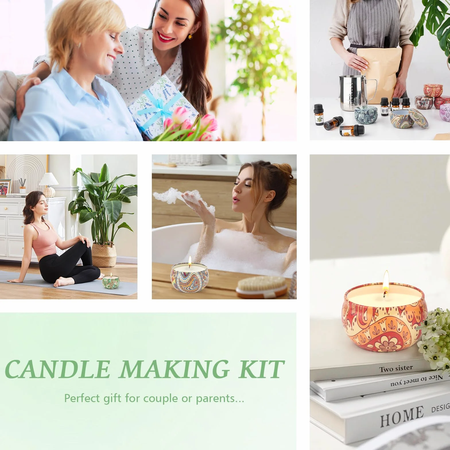 VICBAY Kit Candele Fai Da Te, Cera per Candele Fai Da Te, DIY Set Regalo per Candele, 480g Cera Soia, 9 Candele Barattoli, 6 Oli Profumati, 100 Stoppini, 112 Adesivi