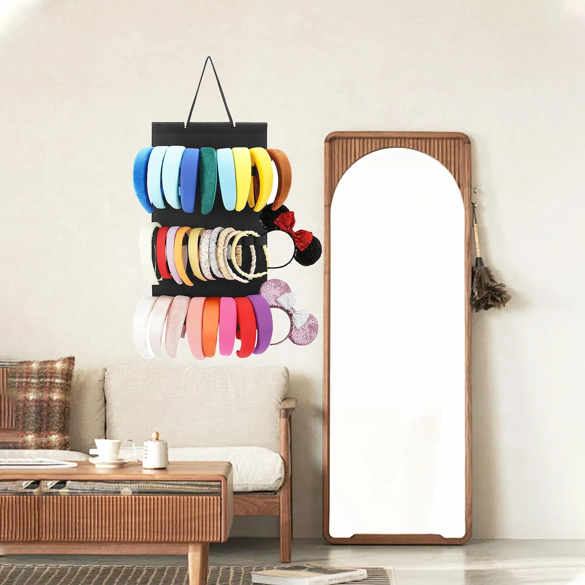 Organizzatore per fascia da appendere 30 ganci nero 59 x 30 cm