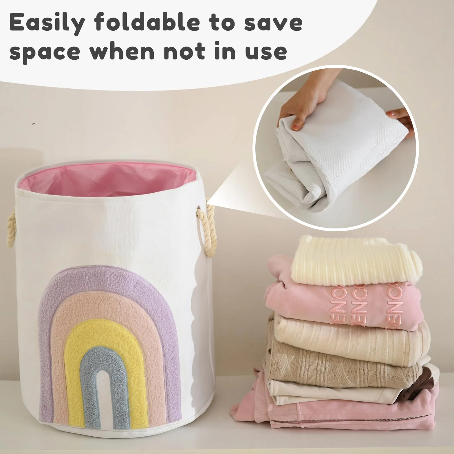 Cesto per il Bucato per Bambini Rosa, 58L in Tela con Chiusura a Coulisse Cesto Extra Large per Vestiti del Bambino Cesto per la Nursery e Giocattoli (Arcobaleno)