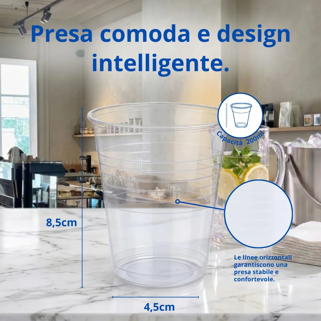 Bicchieri Plastica Trasparenti Monouso 200 ml 96 Pezzi Lavastoviglie Senza BPA Impilabili