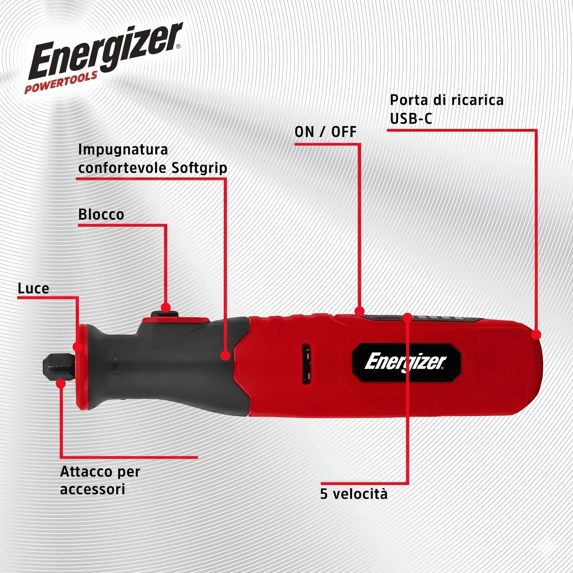 Energizer Smerigliatrice di precisione senza fili 1500mAh USB-C 5 velocità 40 Accessori