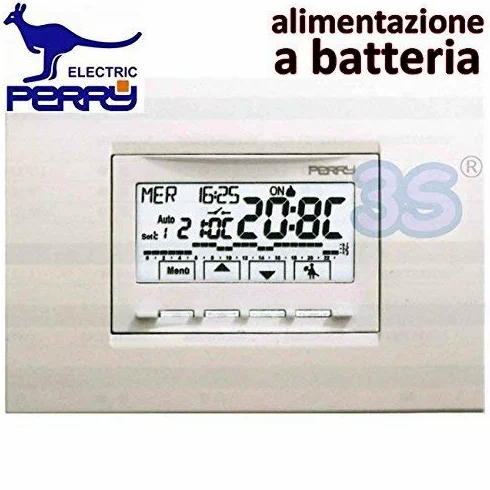 PERRY 1CRCDS28 - CRONOTERMOSTATO DIGITALE 3V A BATTERIA DA INCASSO SERIE NEXT