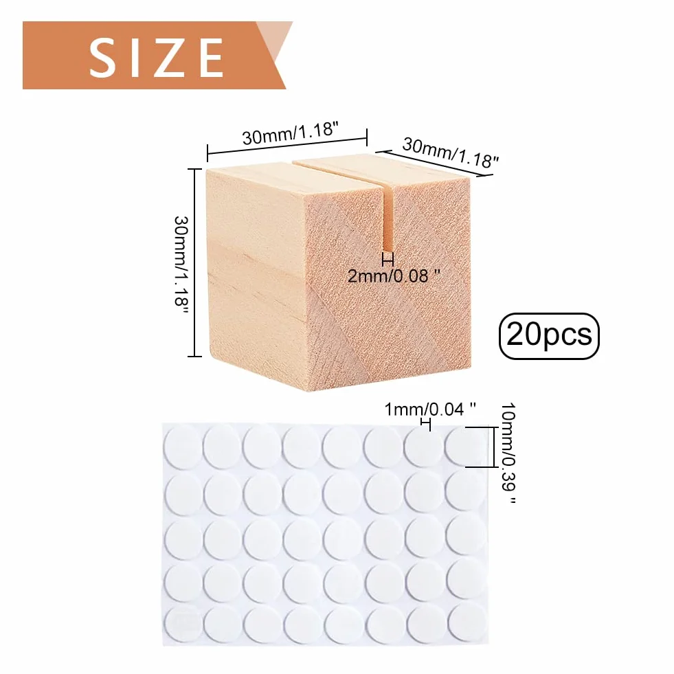 OLYCRAFT 20 pezzi portacartellini in legno 11g Burlywood Supporto per numeri di tavolo in legno massiccio Portacartellini per etichette di nome Immagini Segni riservati Etichette Menu - 30x30x30mm