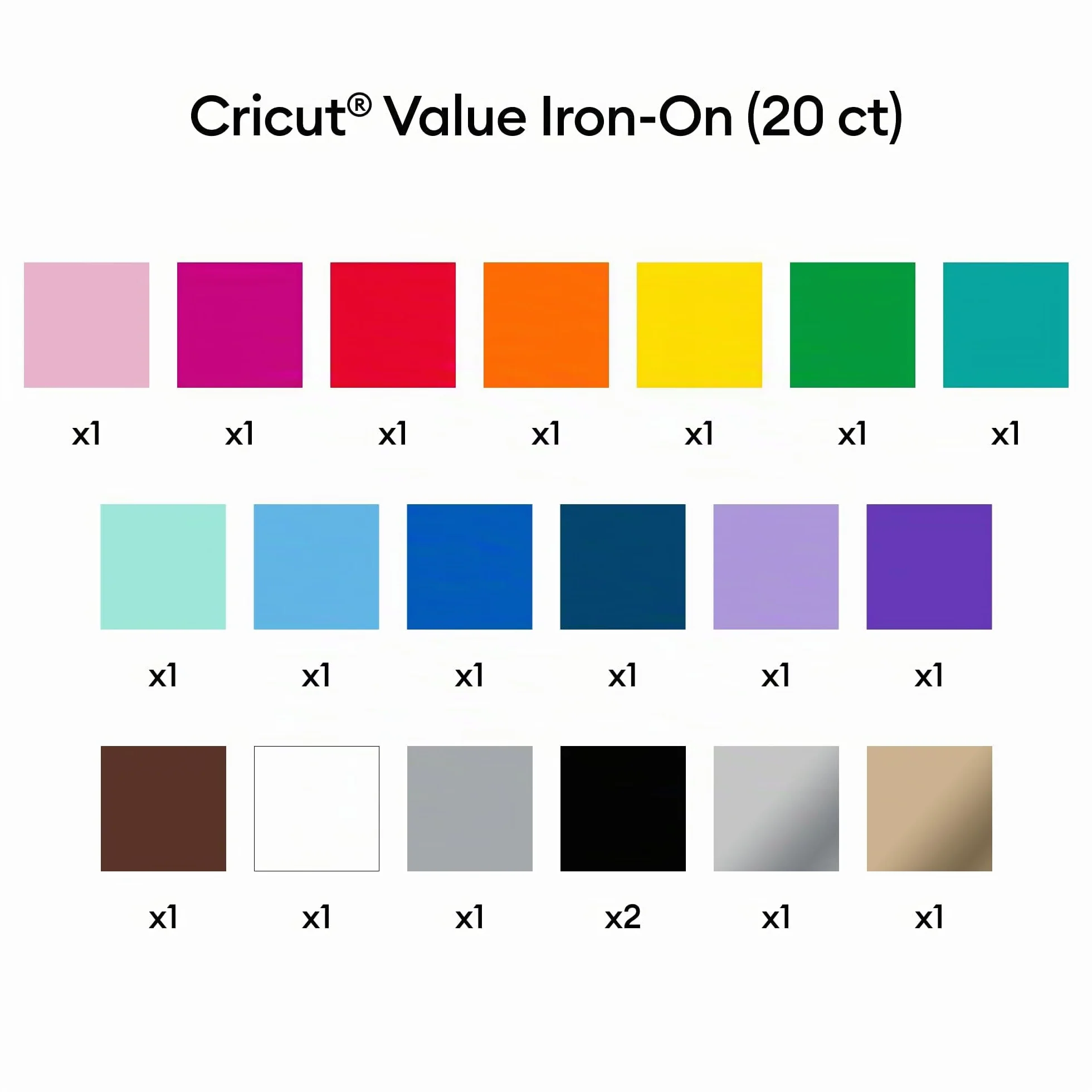 Thermocollant économique Cricut™, collection Rainbow – 30,5 cm נ30,5 cm (12 po נ12 po) (20 unités)