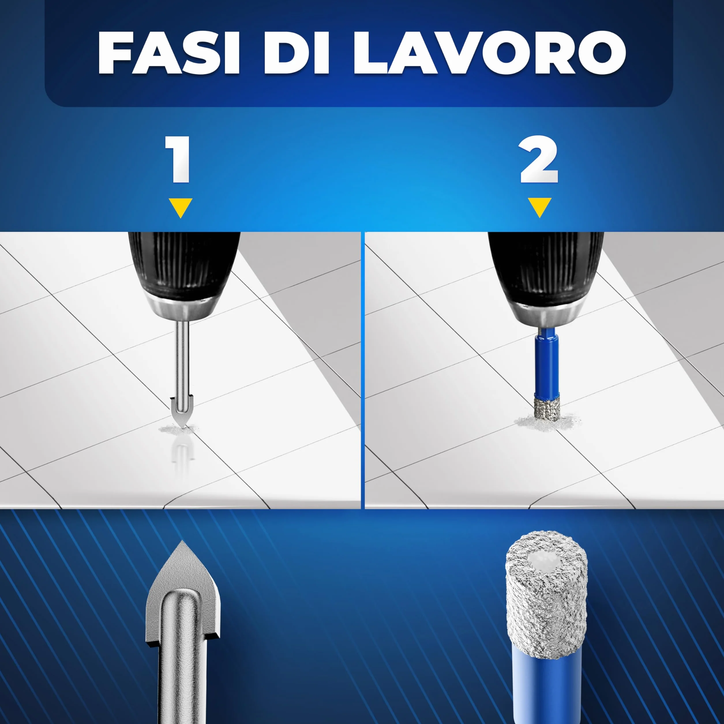 S&R Punta Diamantata per Gres 5mm con Punta Centraggio Guida. Foretto Diamantato 5mm - Punta Trapano Diamantata 5 mm per Gres Porcellanato, Piastrelle, Ceramica, Marmo, Granito, Pietra.