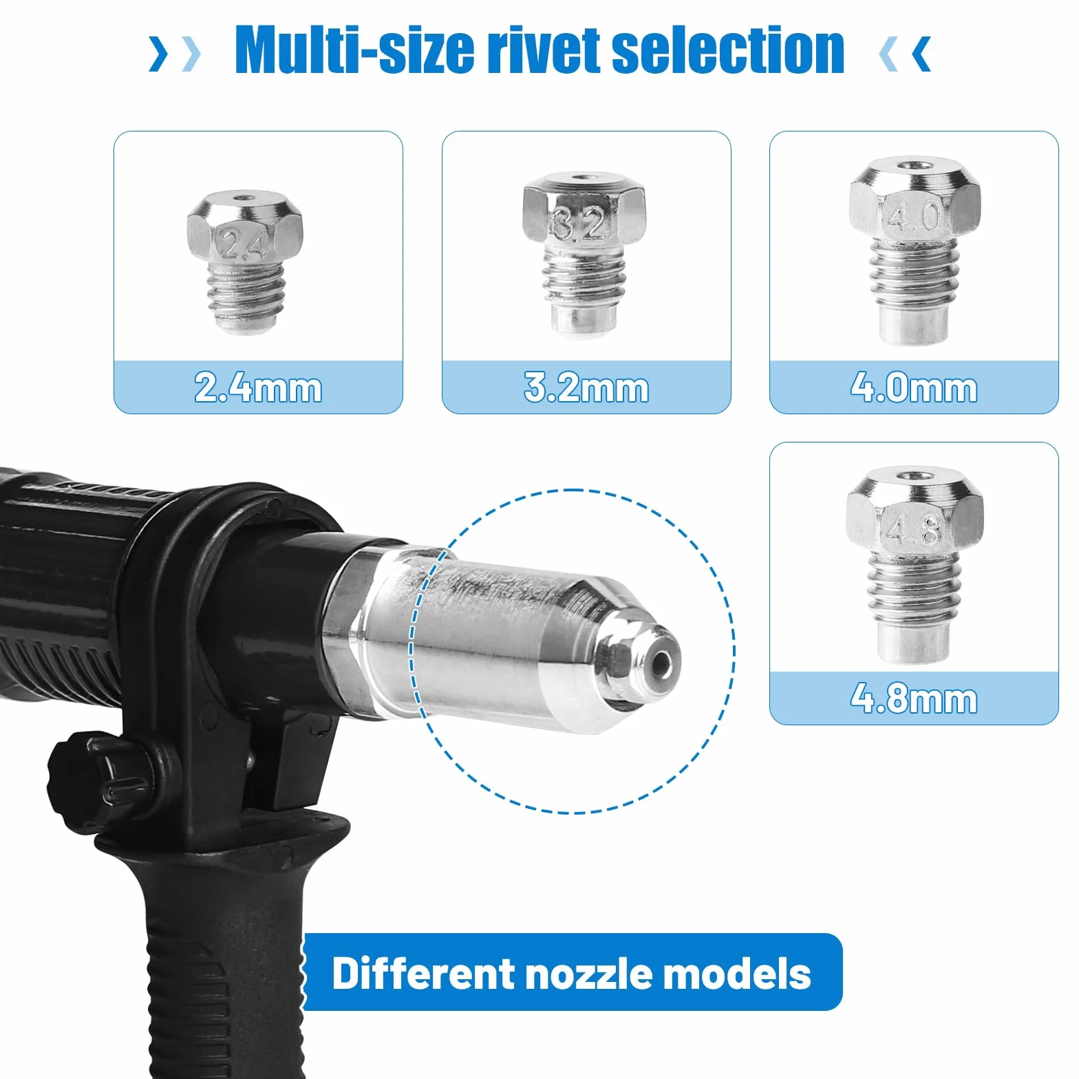 LALAGO Pinze per rivetti con 180 pezzi rivetti ciechi, adattatore elettrico per trapano avvitatore a batteria, kit 6 misure Pop rivetti