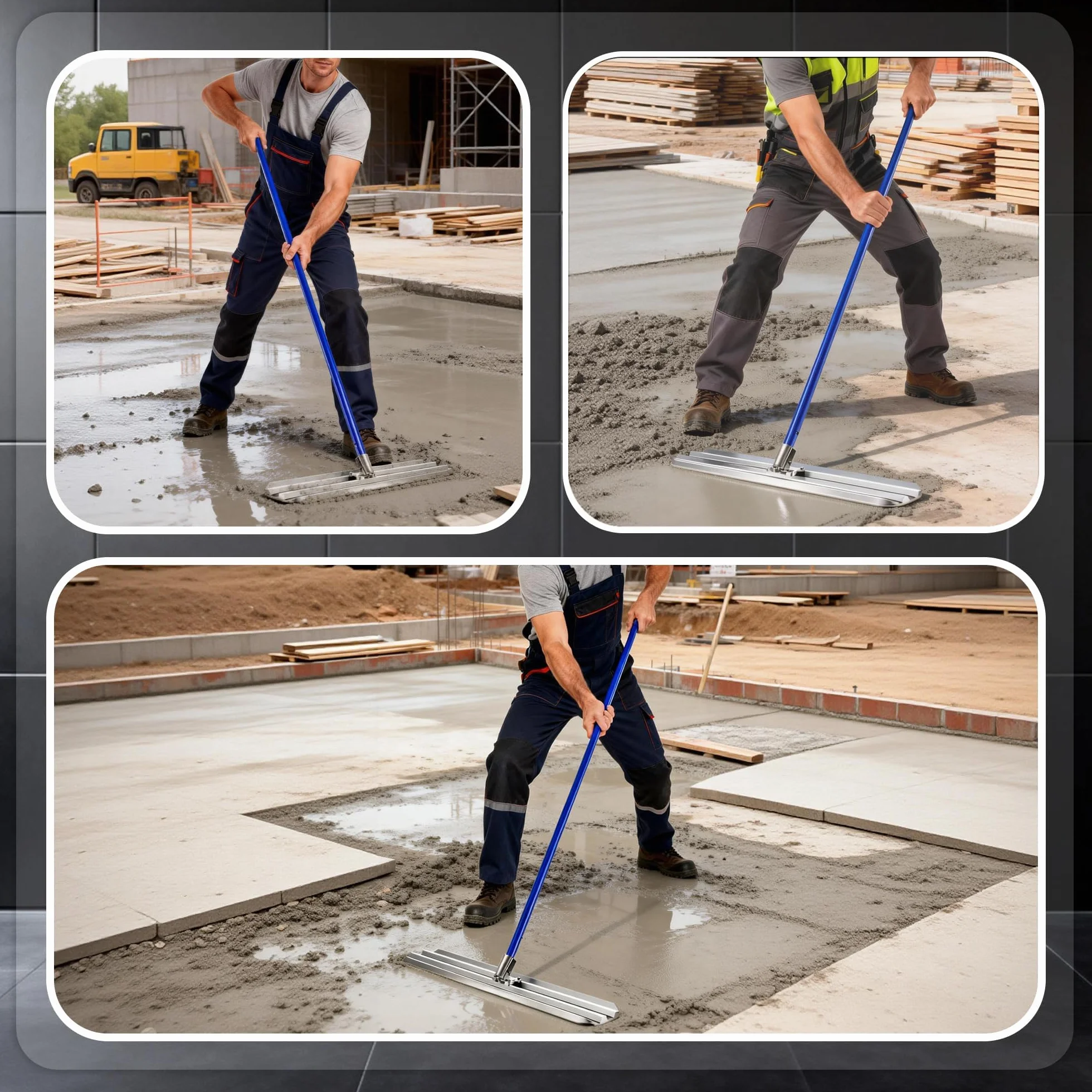 Spatola per calcestruzzo Bull Float 1200 x 200 mm, spatola per calcestruzzo con 4 impugnature, set di spatole per la lavorazione del calcestruzzo