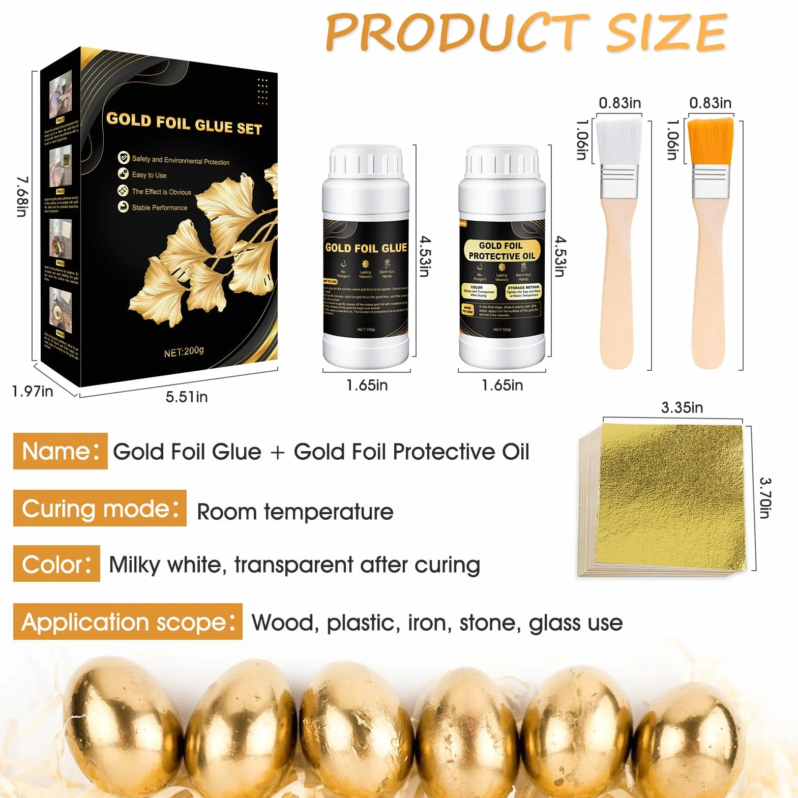 Allony Colla per Foglia Oro, Missione per Foglia Oro, Foglia Oro, Foglia Oro Decorazione, Include Colla 100g e Vernice Protettiva a Base d'acqua da 100g, 100 Pezzi, Adatto Lavori Manuali e Pittura