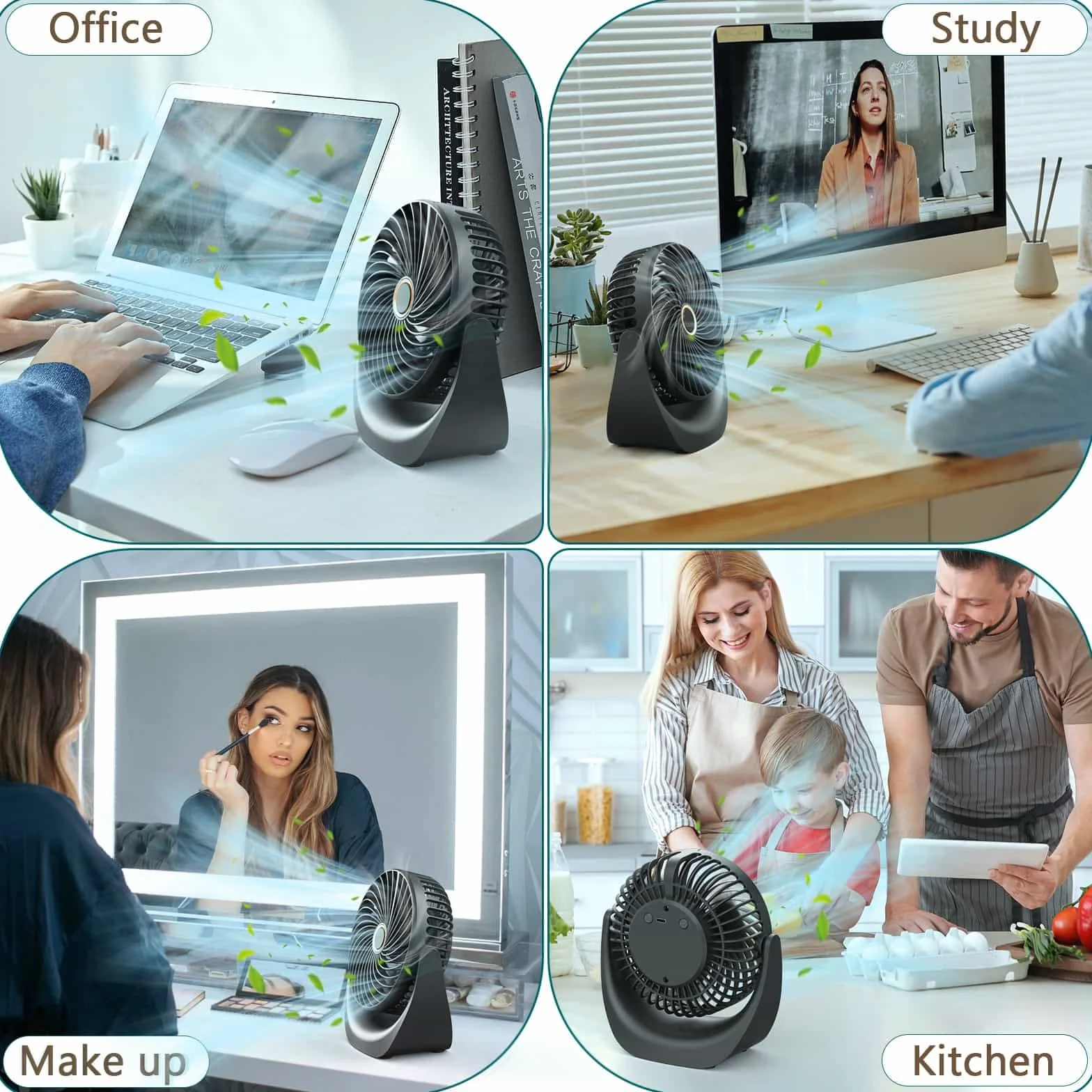 Ventilatore USB Portatile 4000 mAh Ricaricabile 5 Velocità 360° Angolo Regolabile
