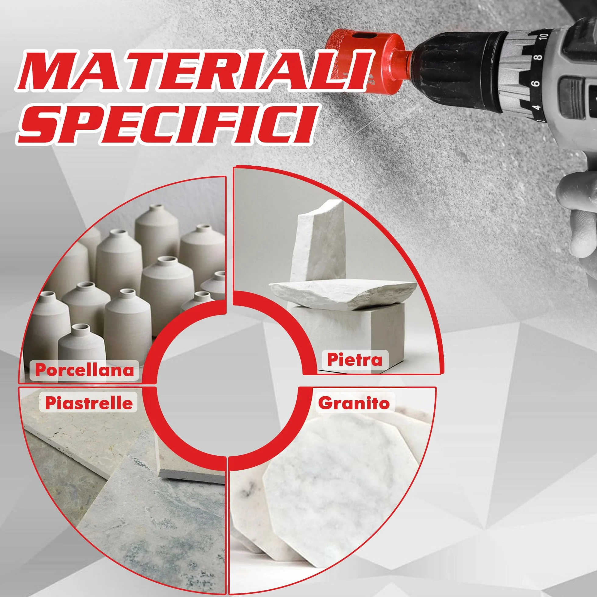Goldblatt Set Punte Diamantate Per Piastrelle 5 Pezzi Con 6/8/10/20 mm Per Forature Precise Su Ceramica Marmo Granito Gres Porcellanato
