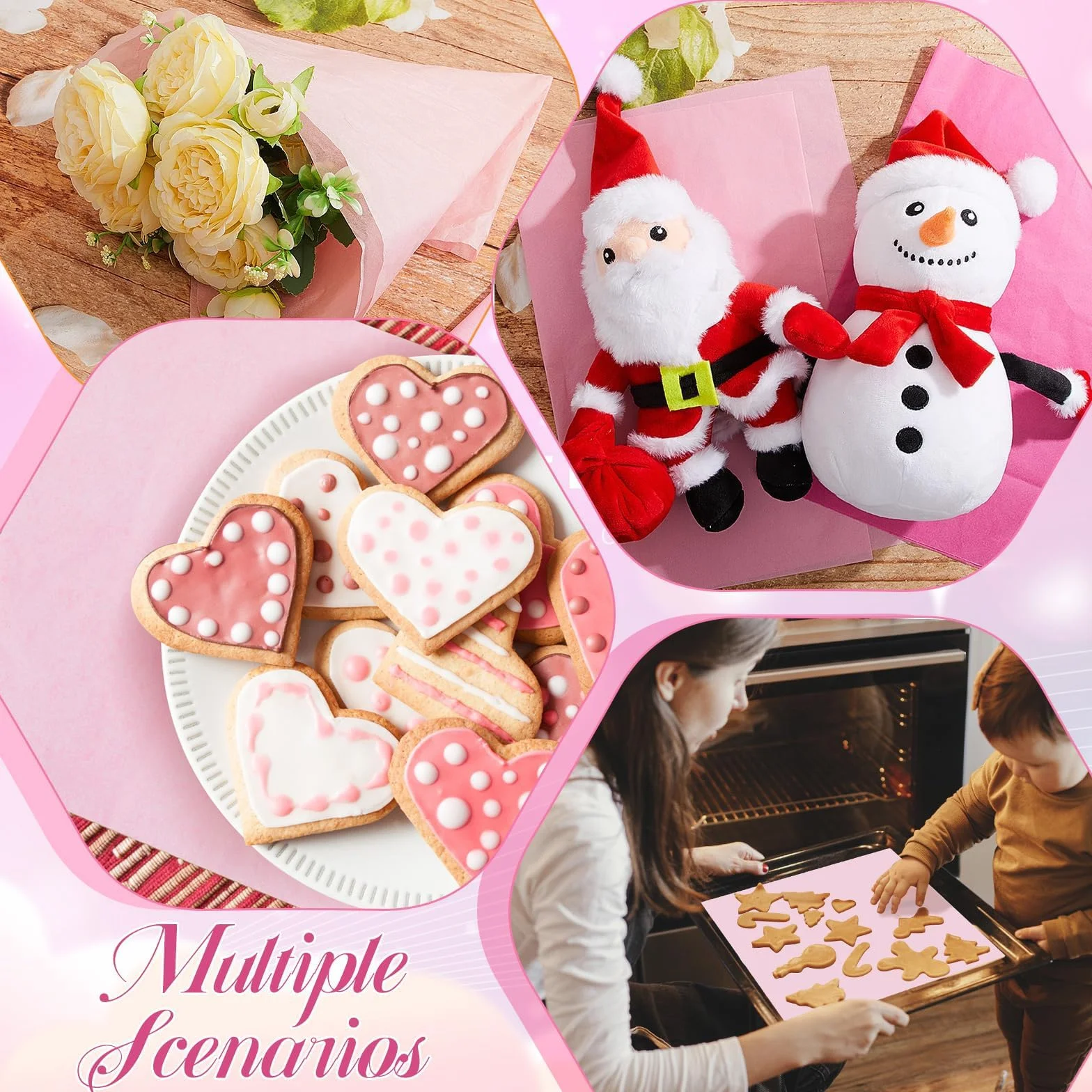 Carta Velina Rosa 35x50cm 60 Fogli per Confezioni Regalo Artigianale Compleanno Natale San Valentino