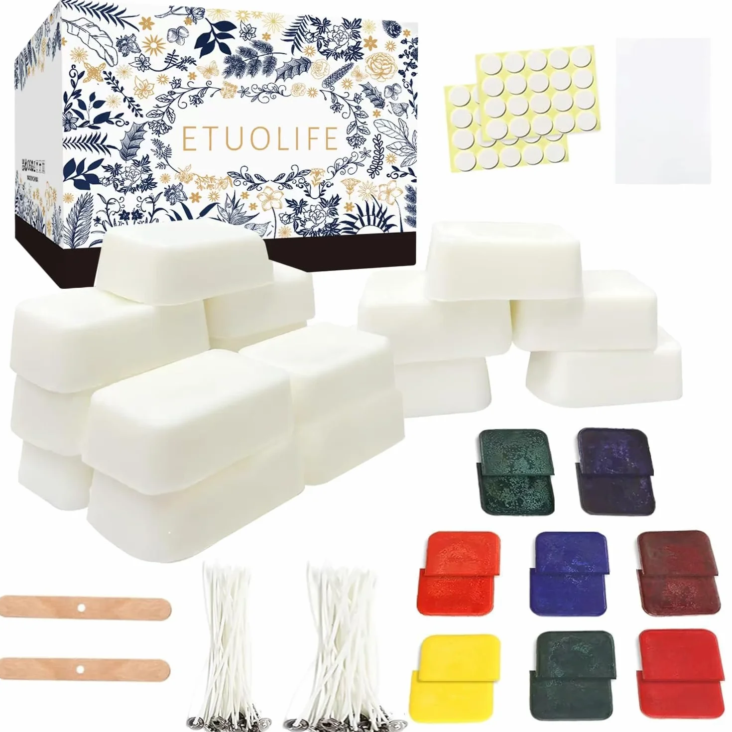 ETUOLIFE Kit per Candele Fai-da-Te Adatto per Principianti Adesivi in Lattine di Cera di Soia Naturale Avanzata con Wick Dye